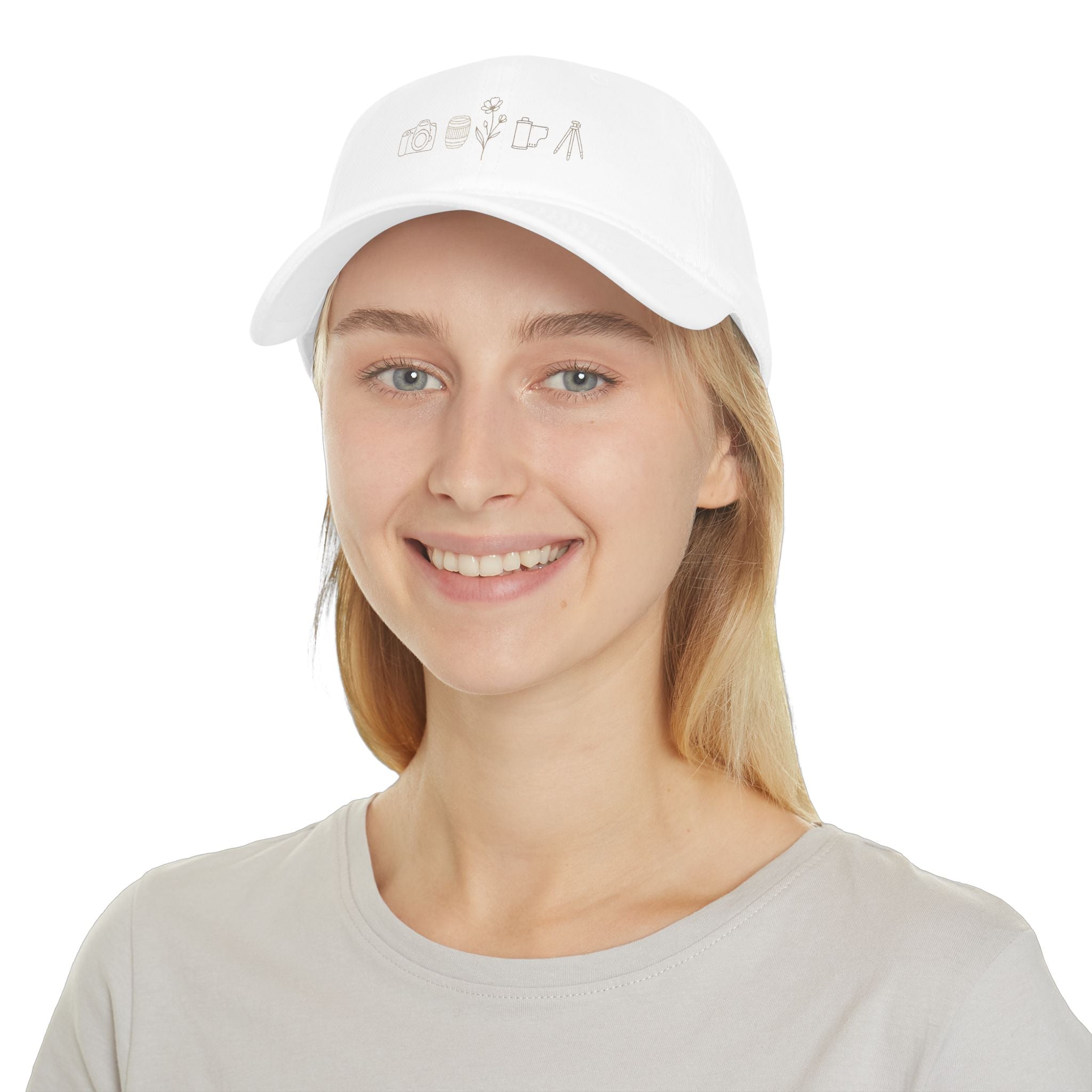 Photographer Icons Low Profile Baseball Cap — Camera, Lens, Tripod Design