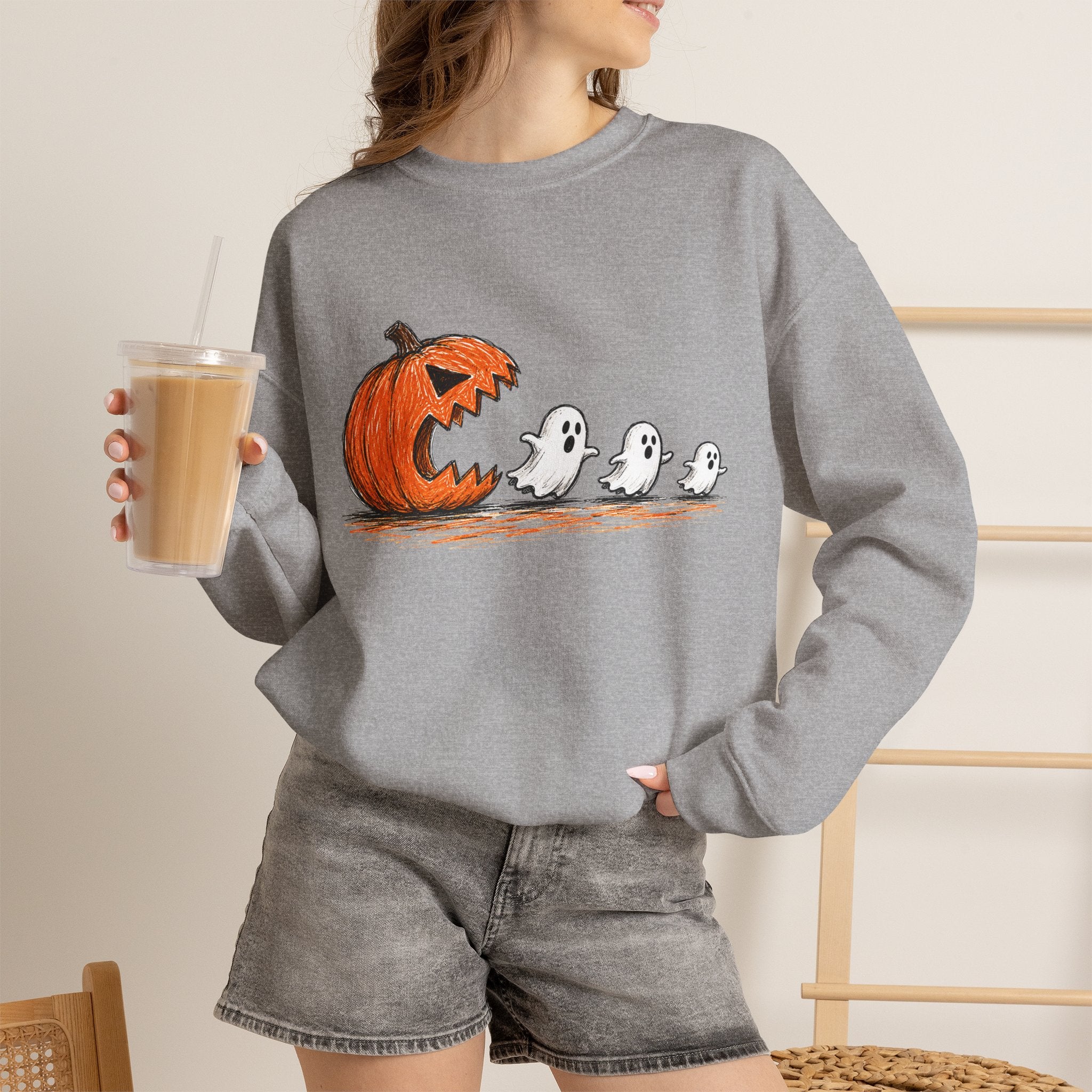 Halloween Pumpkin & Ghosts Crewneck Sweatshirt