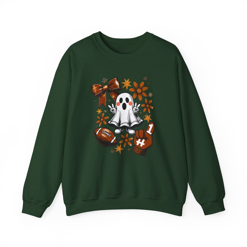 Football Ghost Crewneck Sweatshirt – Cute Spooky Game Day Design