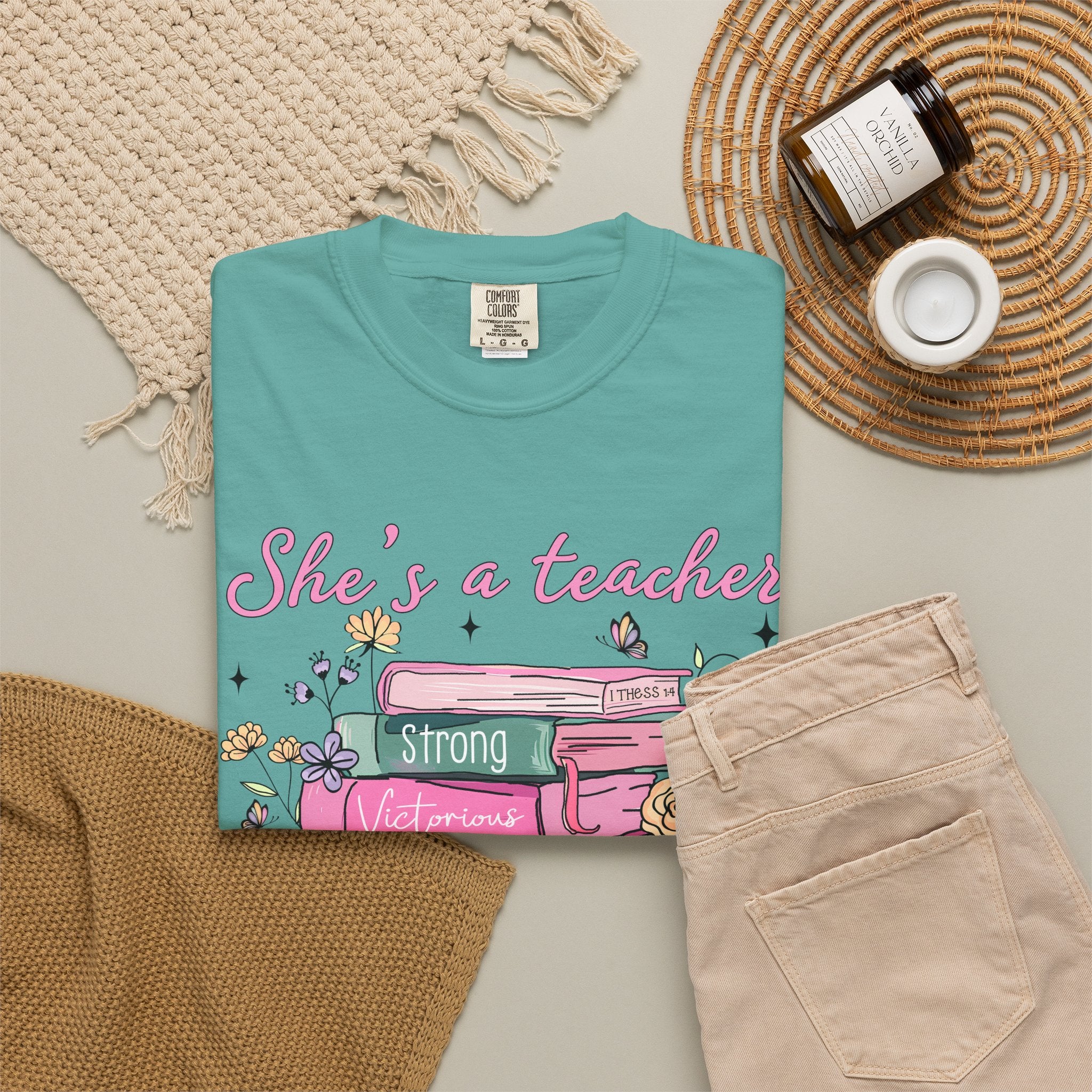 Teacher Appreciation T-Shirt — "She's a Teacher" Floral Stack Design