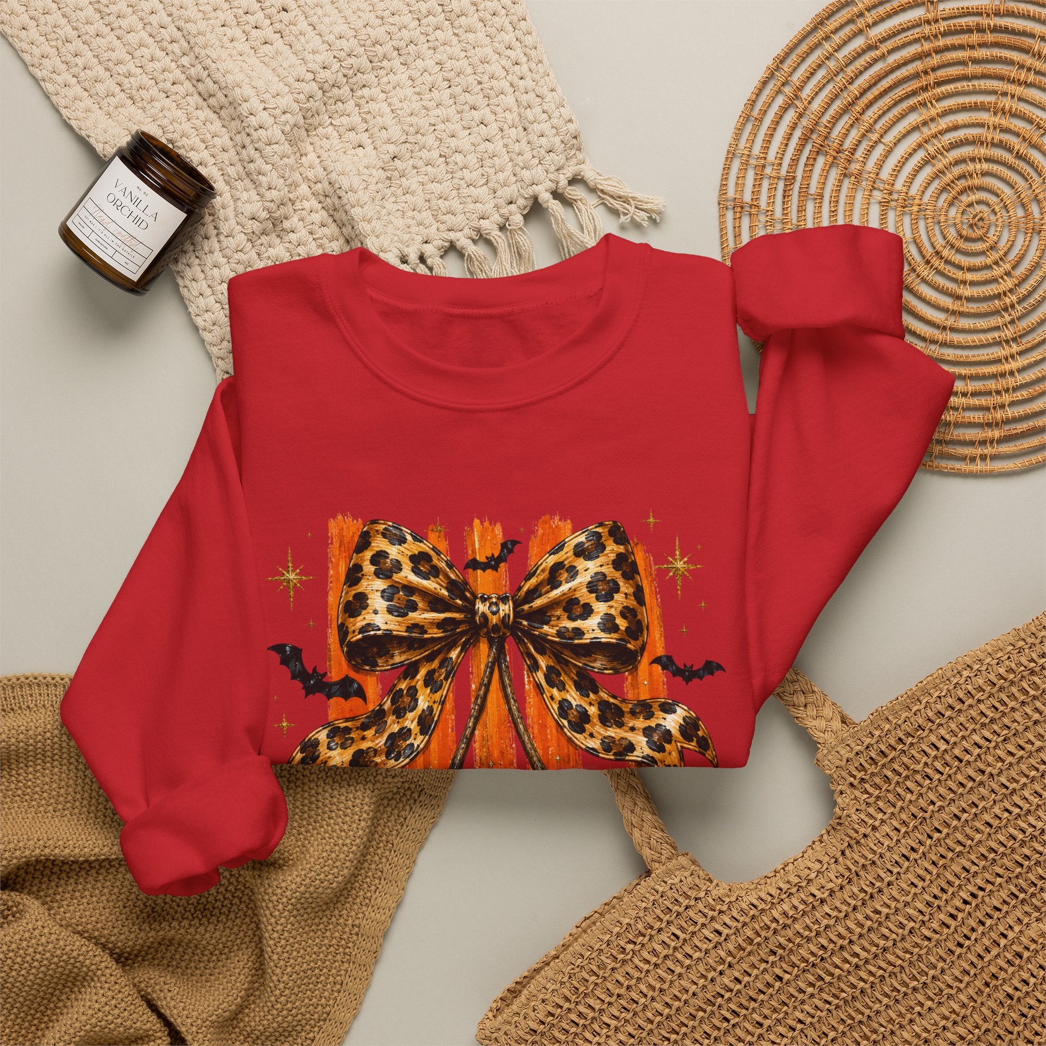 Skull Bow Sweatshirt — Leopard Bow Halloween Crewneck