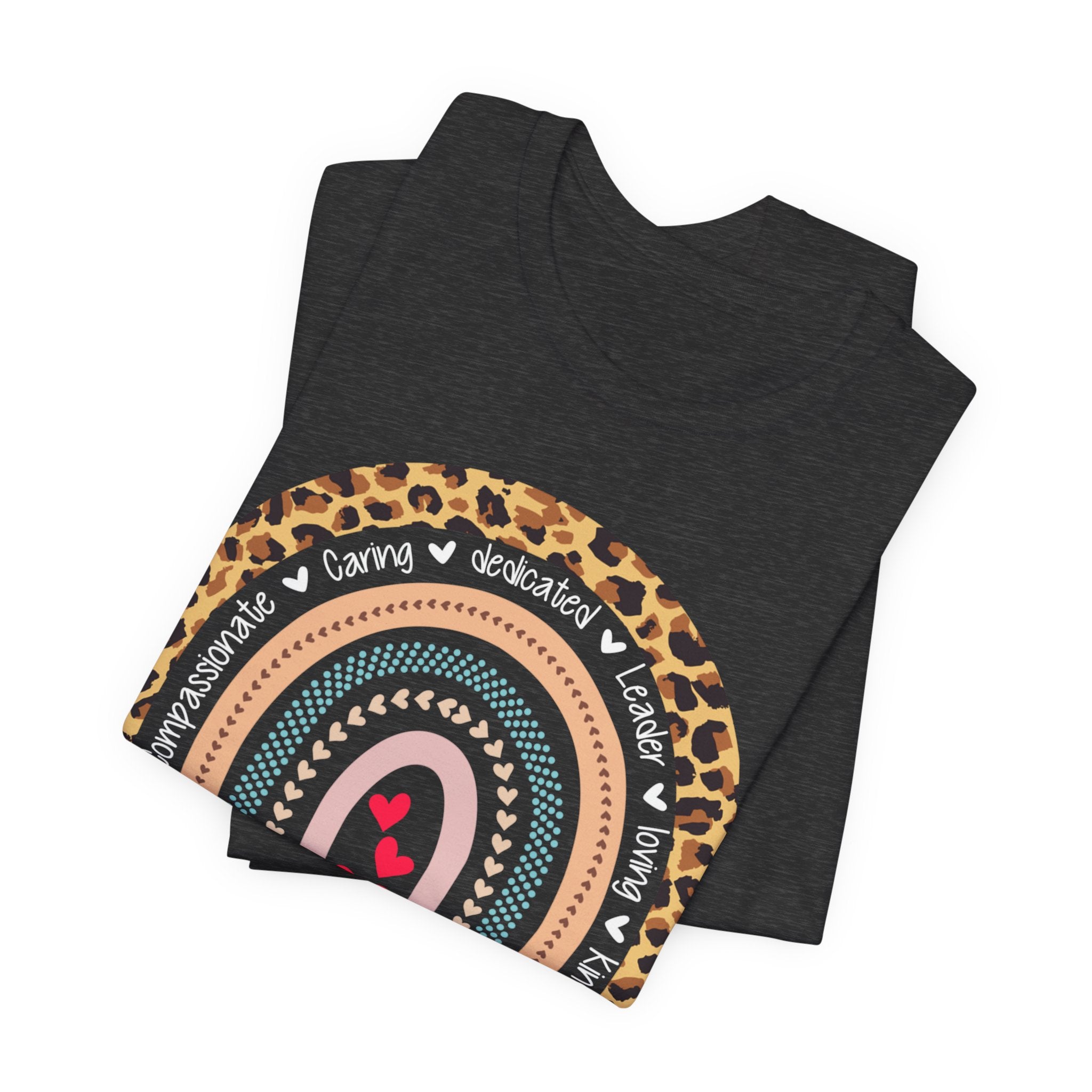 Leopard Rainbow Tee — Cute Pastel Heart Rainbow Graphic T-Shirt