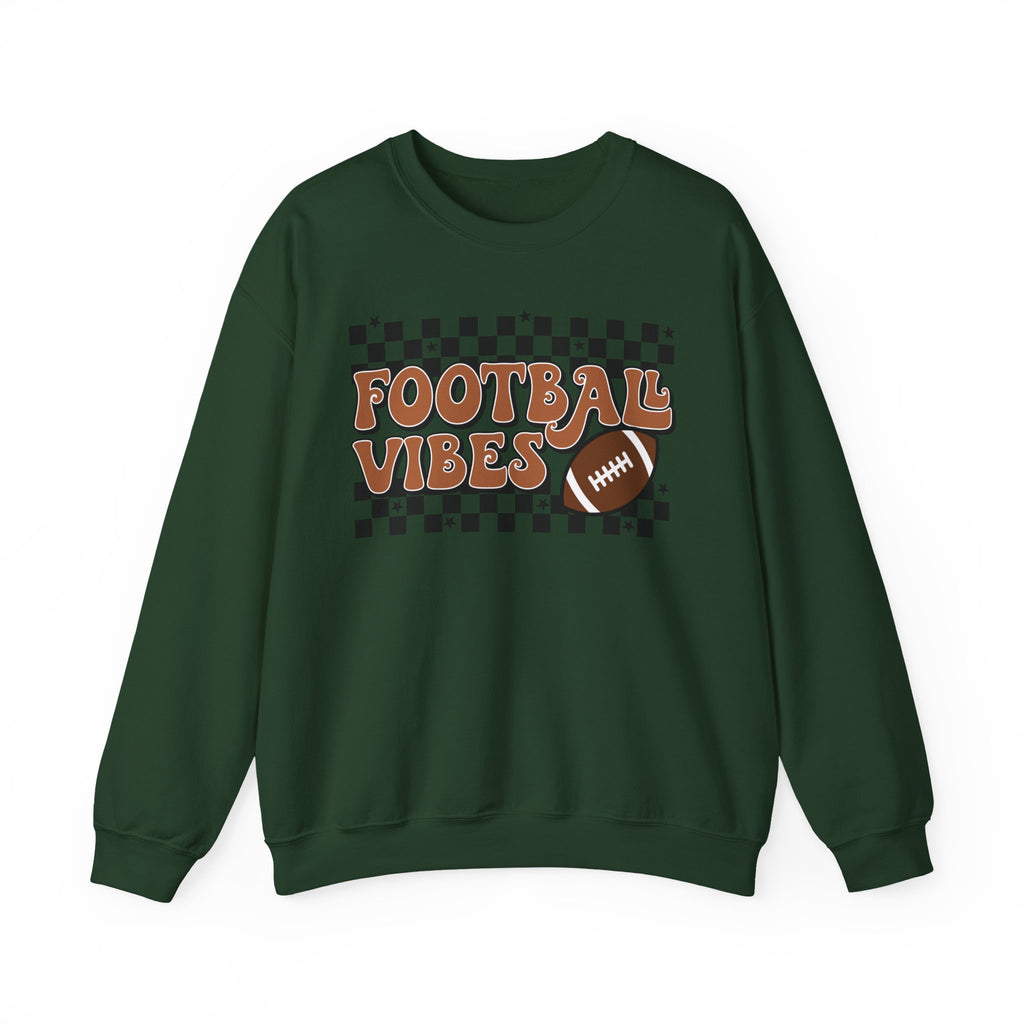 Football Vibes Crewneck Sweatshirt — Retro Checkerboard Football Graphic