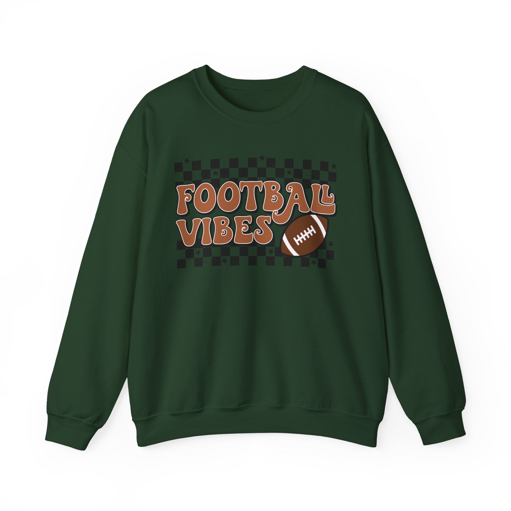 Football Vibes Crewneck Sweatshirt — Retro Checkerboard Football Graphic