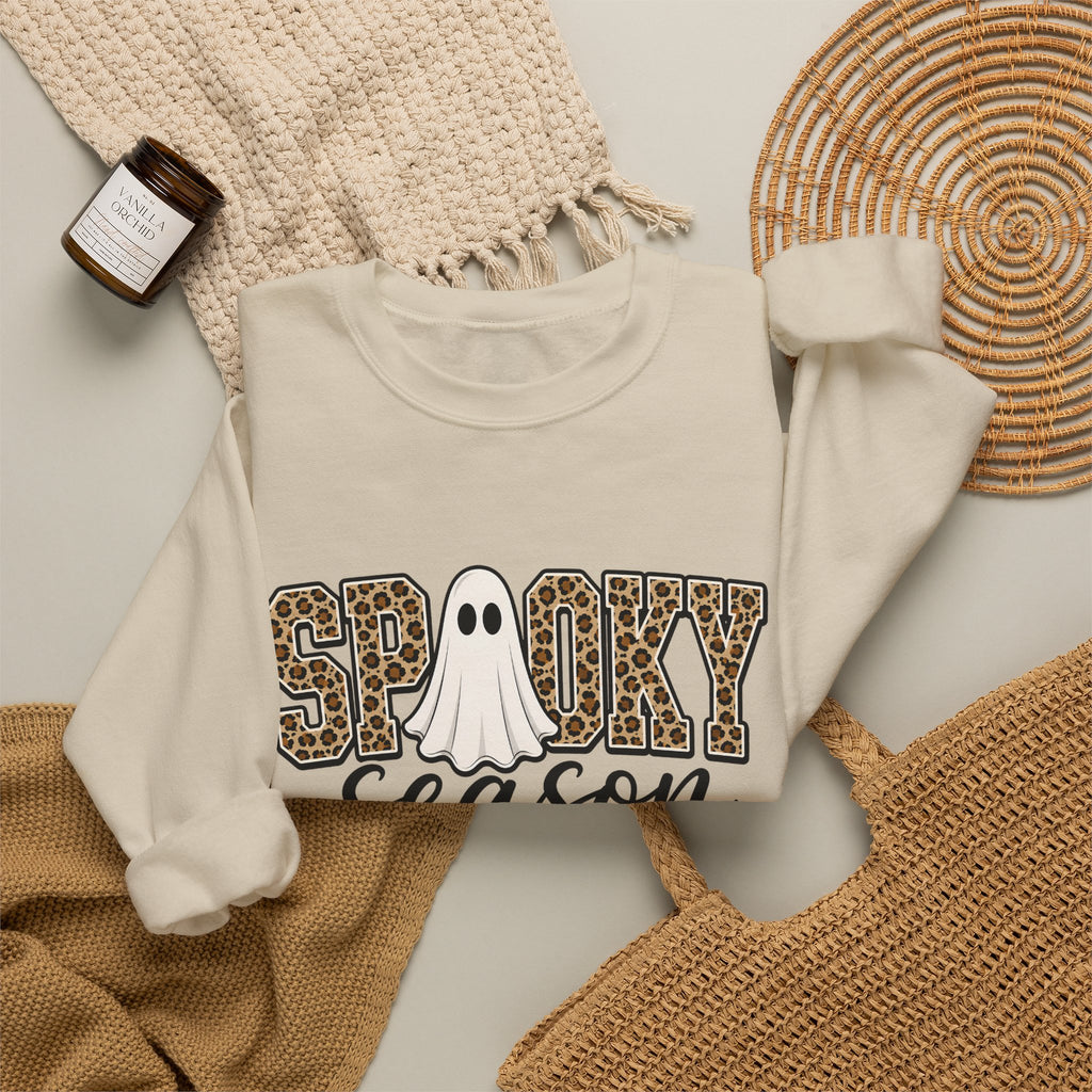 Spooky Season Sweatshirt - Leopard Print Ghost Halloween Crewneck