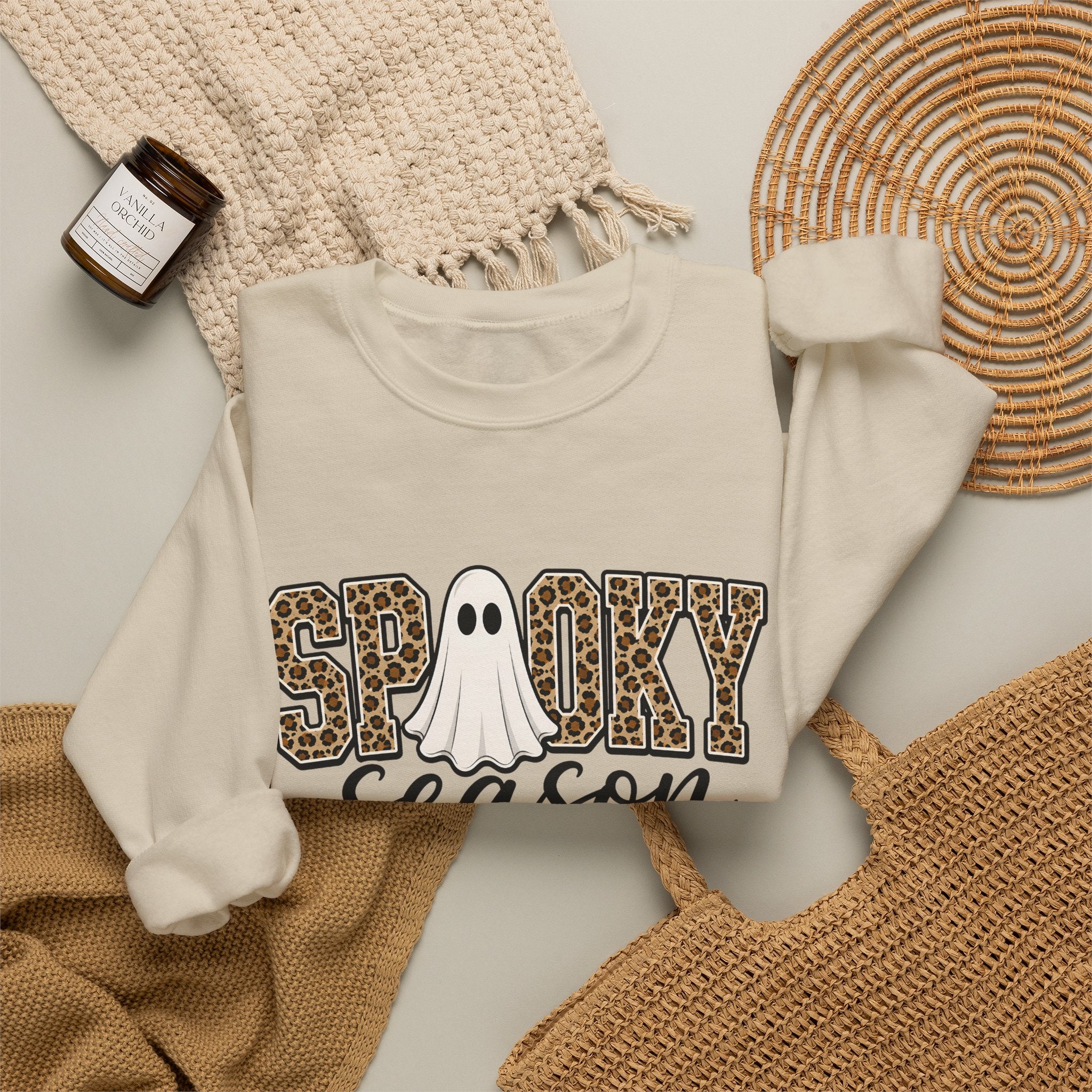 Spooky Season Sweatshirt - Leopard Print Ghost Halloween Crewneck