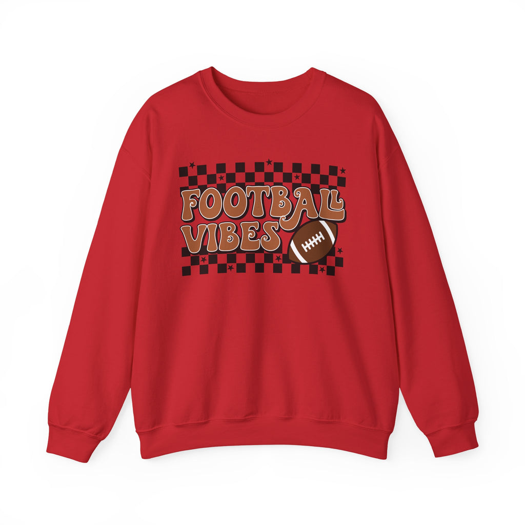 Football Vibes Crewneck Sweatshirt — Retro Checkerboard Football Graphic