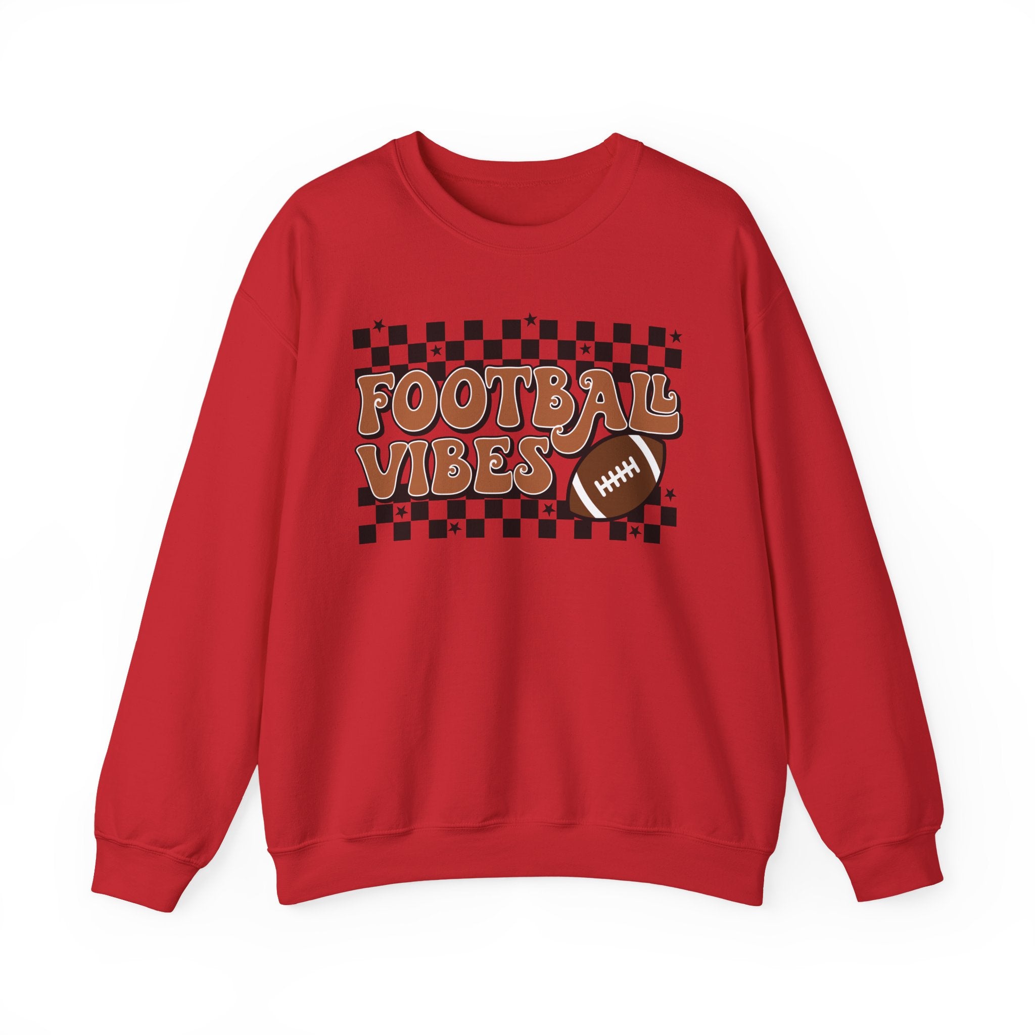 Football Vibes Crewneck Sweatshirt — Retro Checkerboard Football Graphic