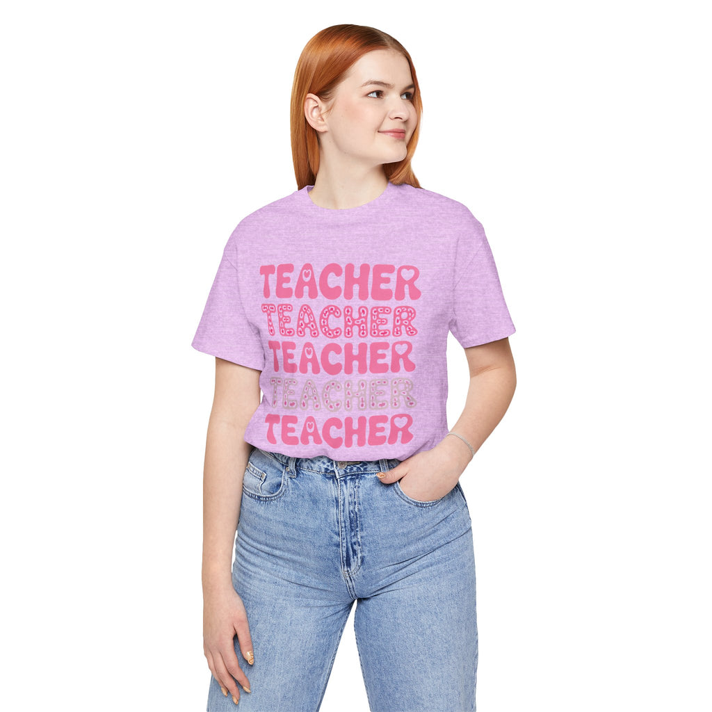 Teacher Repeating Pink Typography T‑Shirt