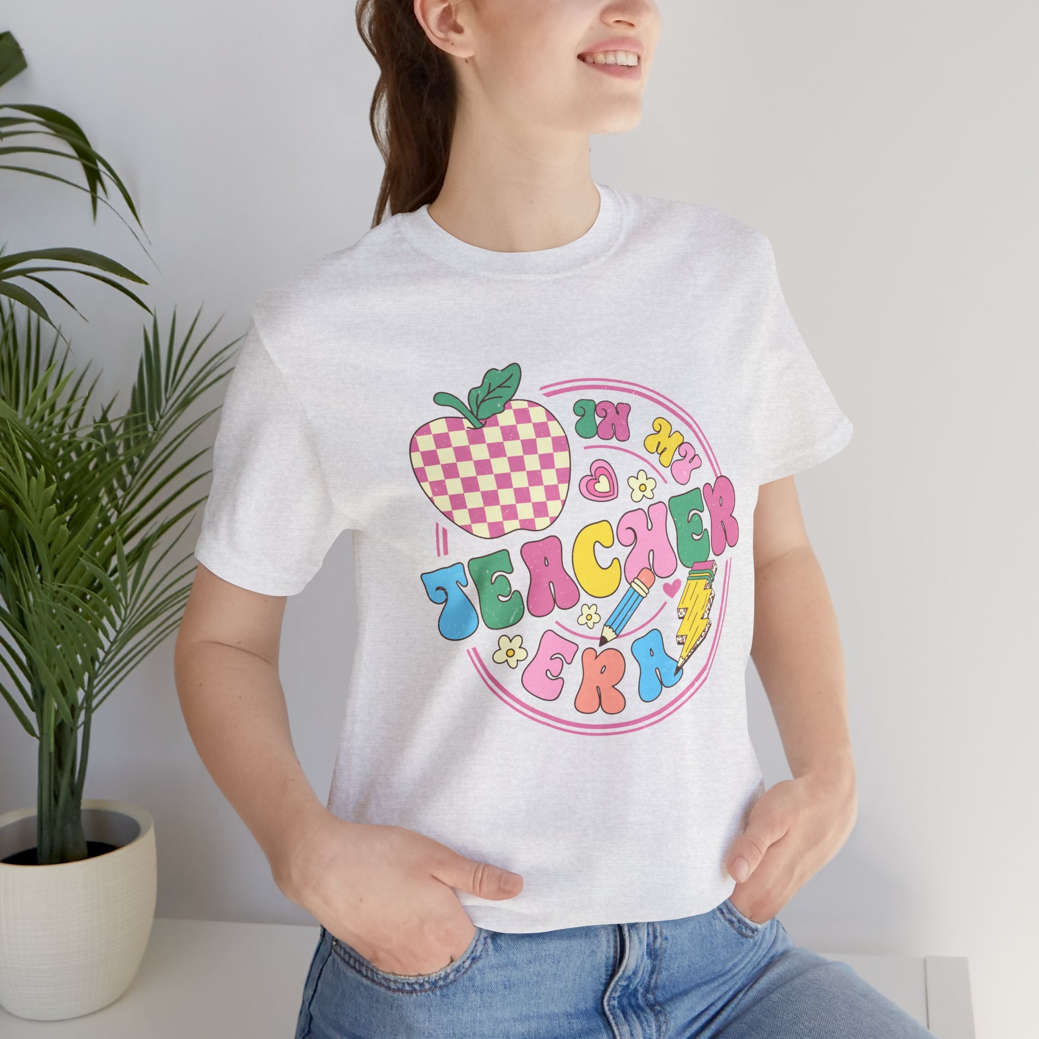 Teacher Vibes Tee — Cute Retro Apple Classroom Graphic T-Shirt