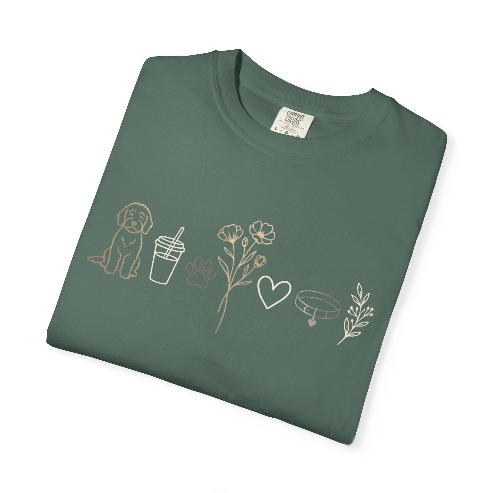 Doodle & Wildflower T-Shirt — Minimal Line Art Dog Tee