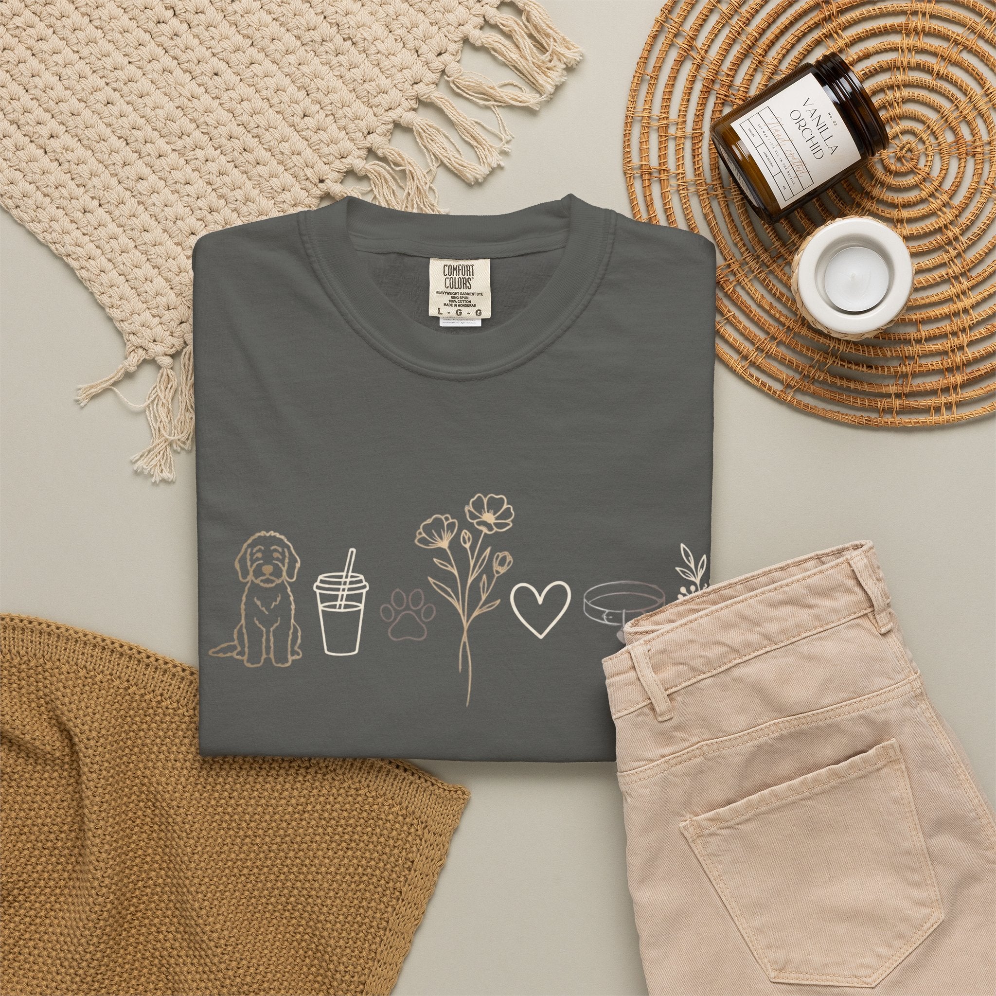 Doodle & Wildflower T-Shirt — Minimal Line Art Dog Tee