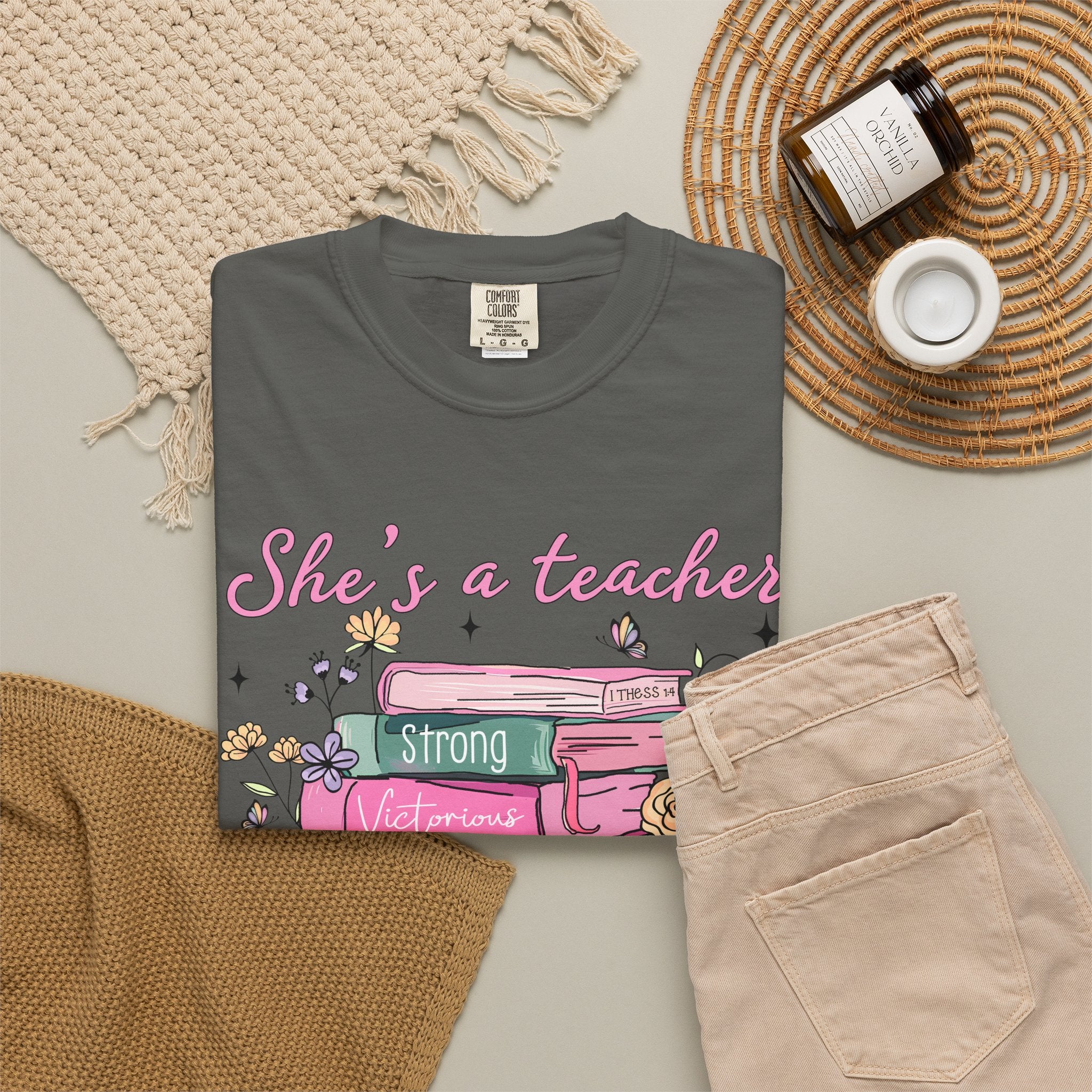 Teacher Appreciation T-Shirt — "She's a Teacher" Floral Stack Design