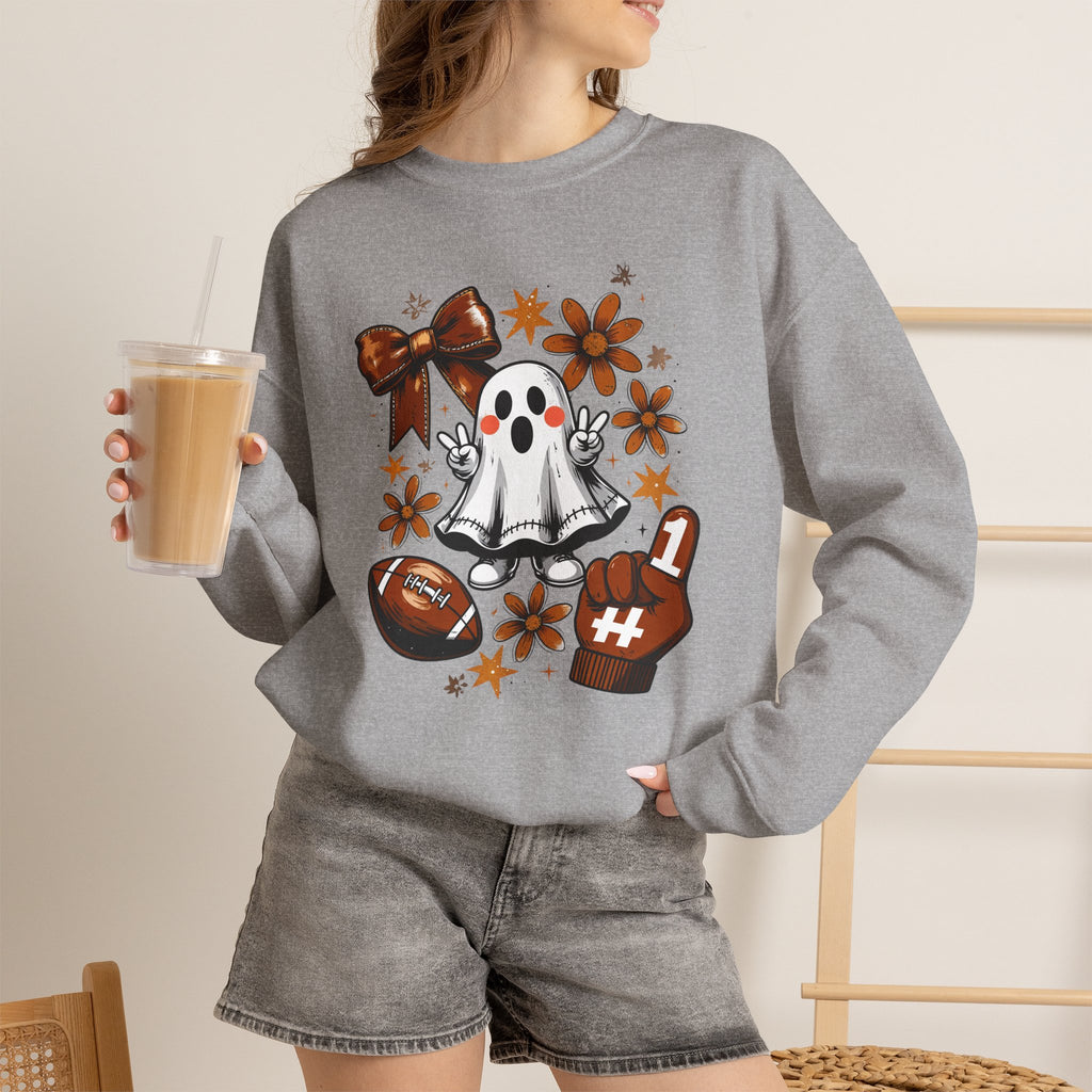 Football Ghost Crewneck Sweatshirt – Cute Spooky Game Day Design