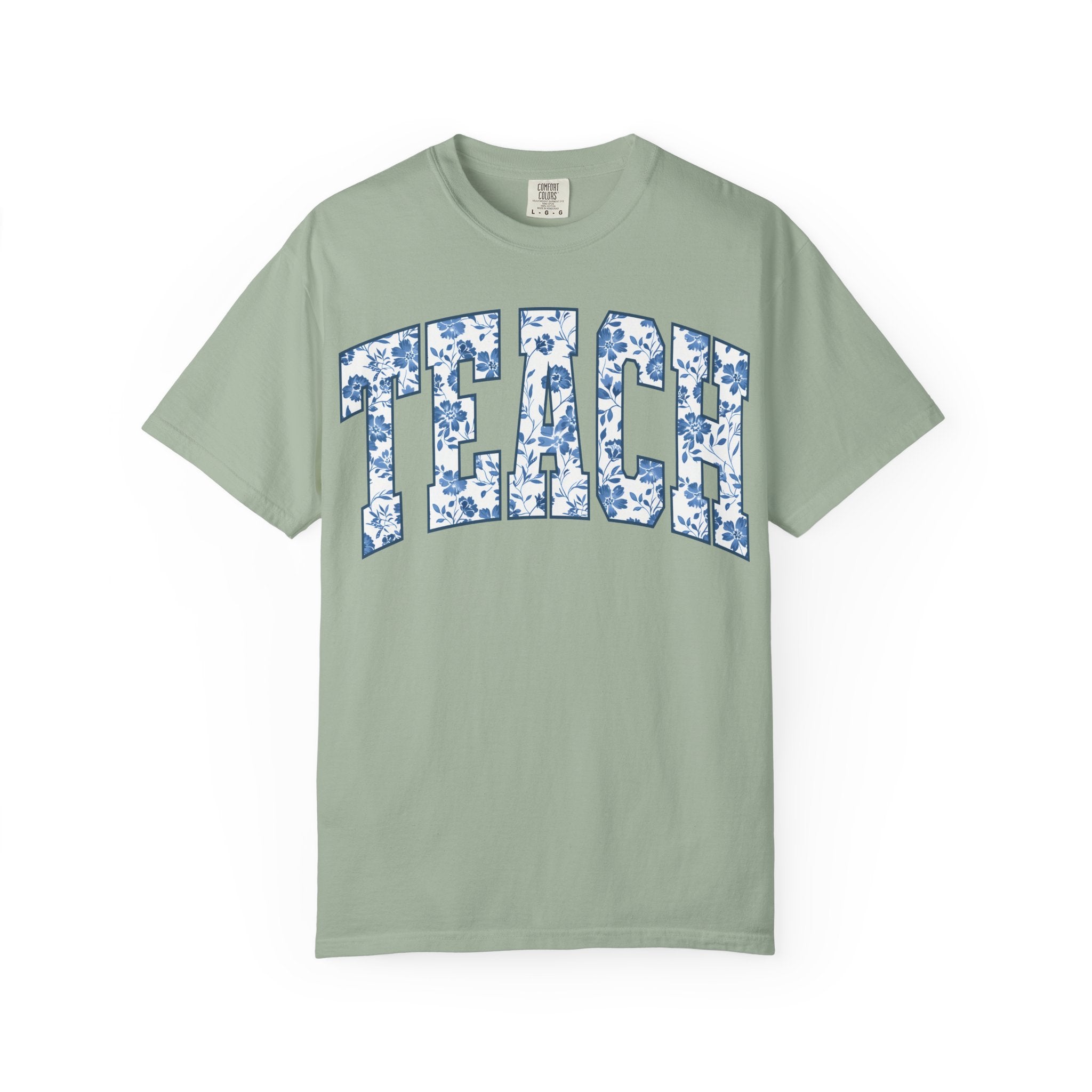 Teacher Floral Arch T-Shirt — 'TEACH' Blue Floral Print Tee