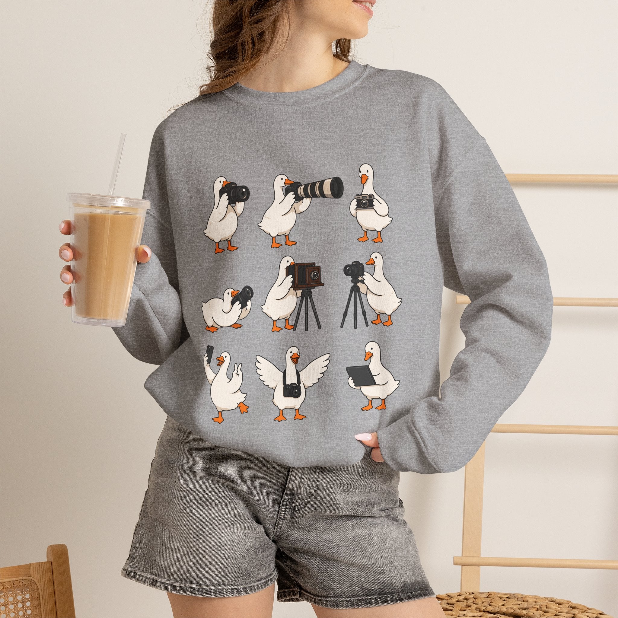 Photographer Geese Crewneck Sweatshirt – Cute Goose Photography Graphic
