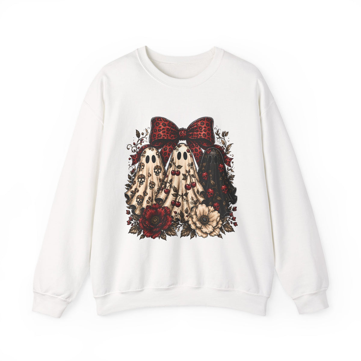 Ghost Trio Floral Crewneck Sweatshirt – Leopard Bow Halloween Pullover