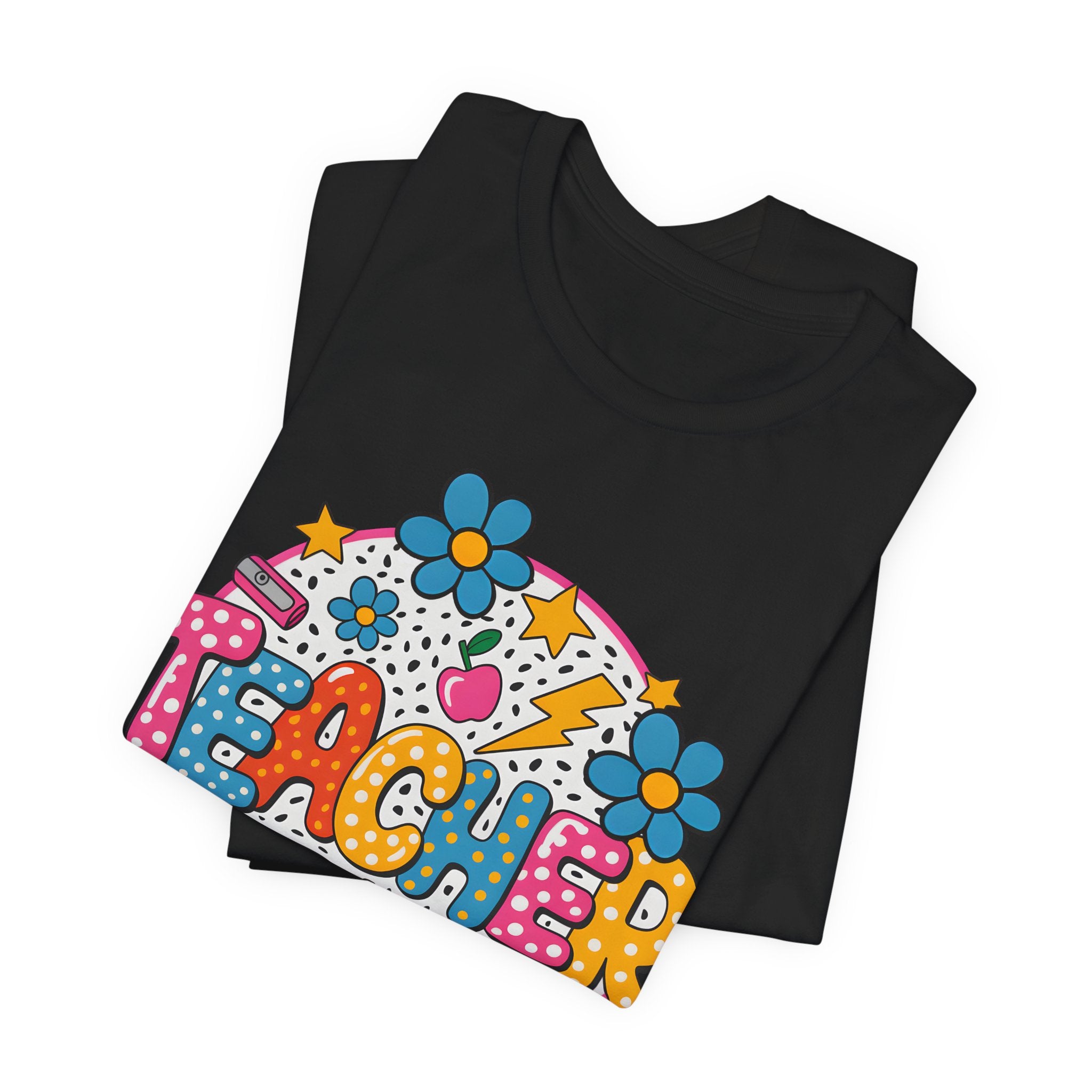 Teacher Doodle Graphic Tee — Colorful School Supplies Design