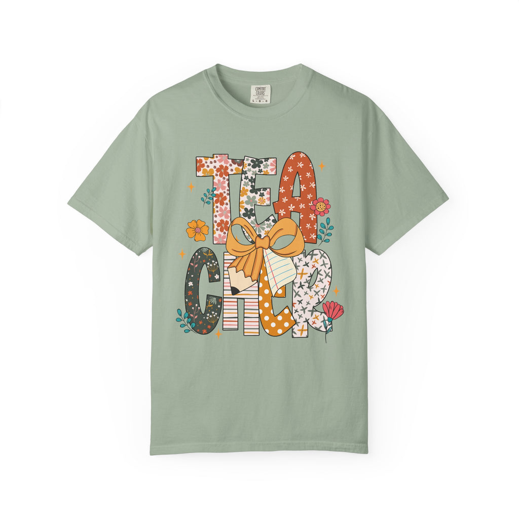 Teacher Graphic T-Shirt — Floral "Teacher" Design with Ribbon