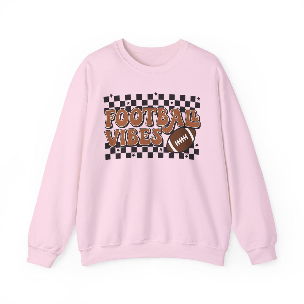 Football Vibes Crewneck Sweatshirt — Retro Checkerboard Football Graphic
