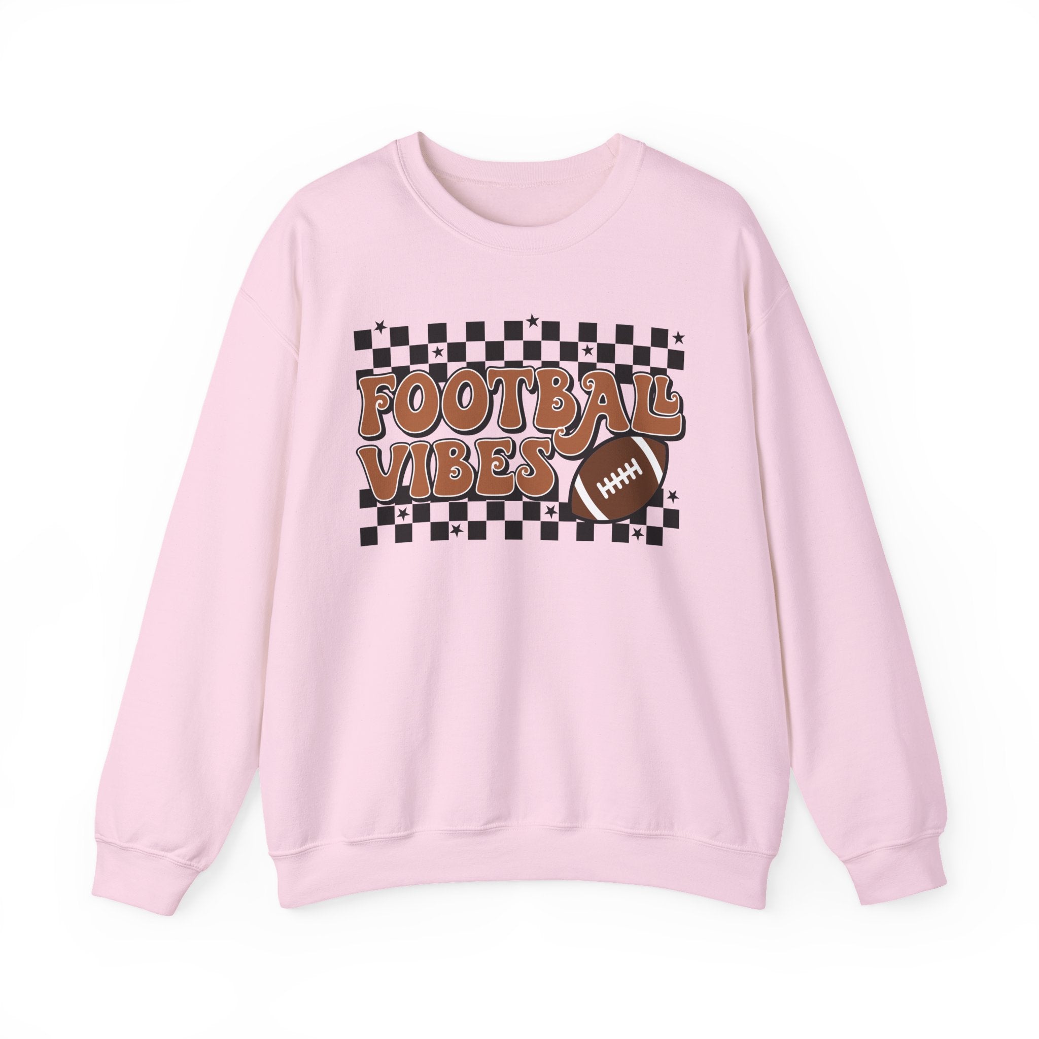 Football Vibes Crewneck Sweatshirt — Retro Checkerboard Football Graphic