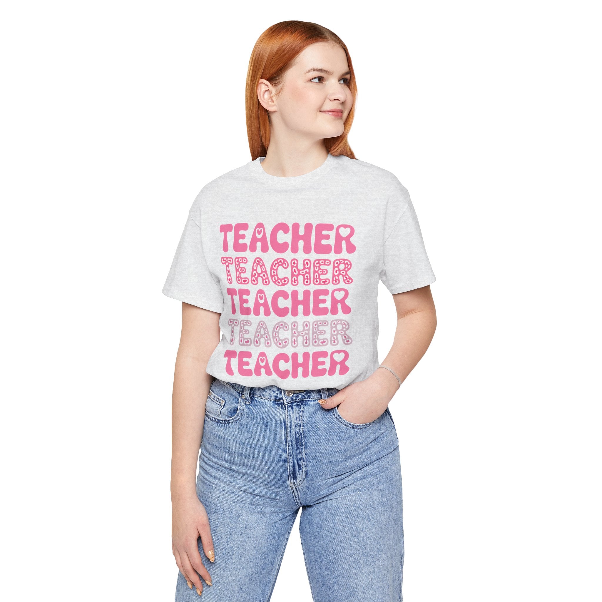 Teacher Repeating Pink Typography T‑Shirt