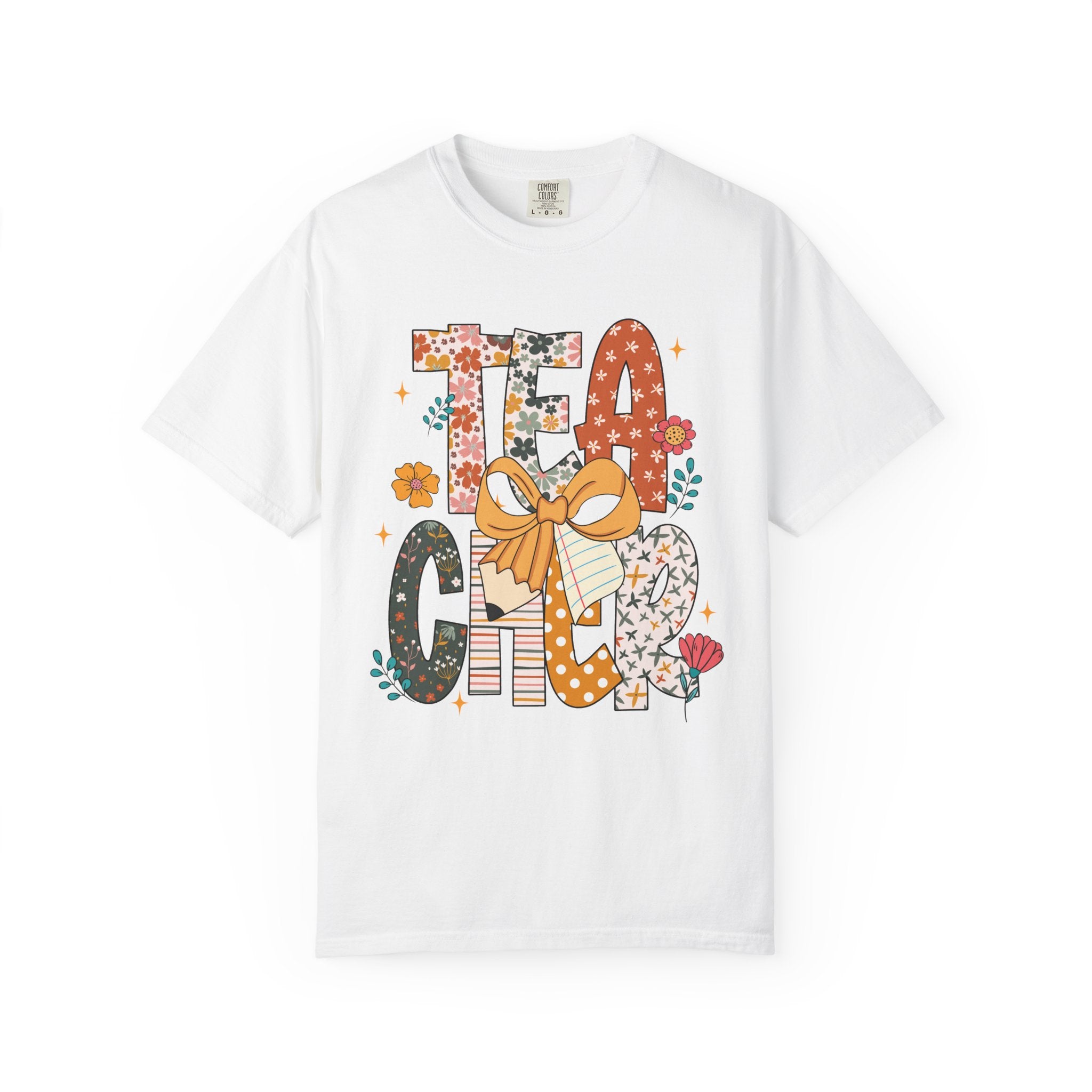 Teacher Graphic T-Shirt — Floral "Teacher" Design with Ribbon