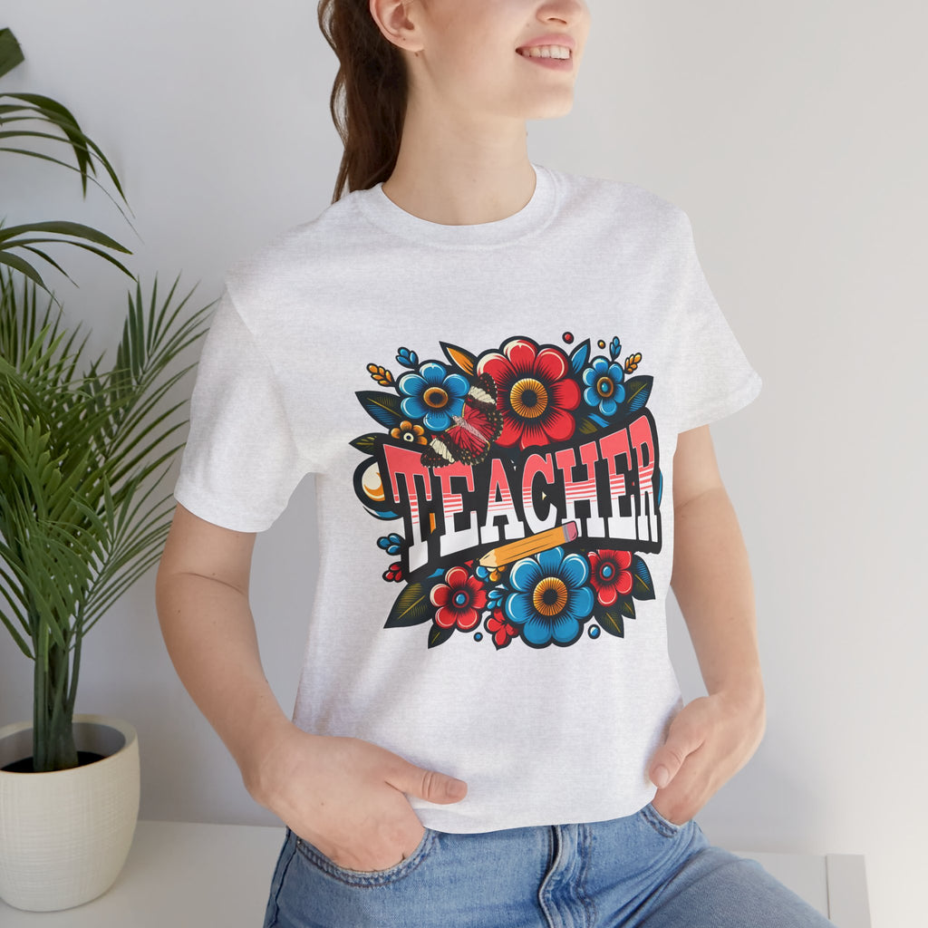 Teacher Floral Tee — Retro Colorful 'Teacher' Shirt