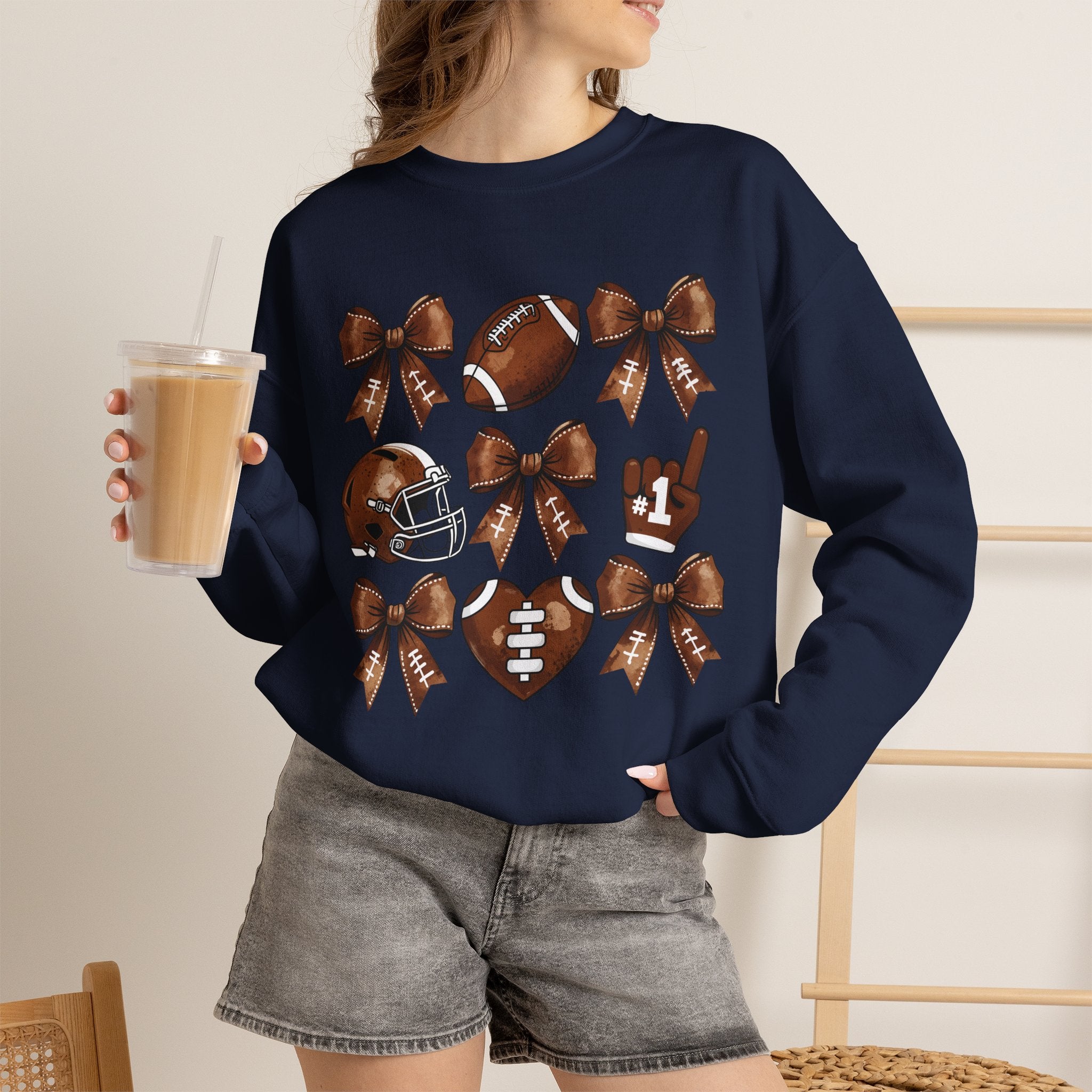 Football Ribbon Icons Crewneck Sweatshirt