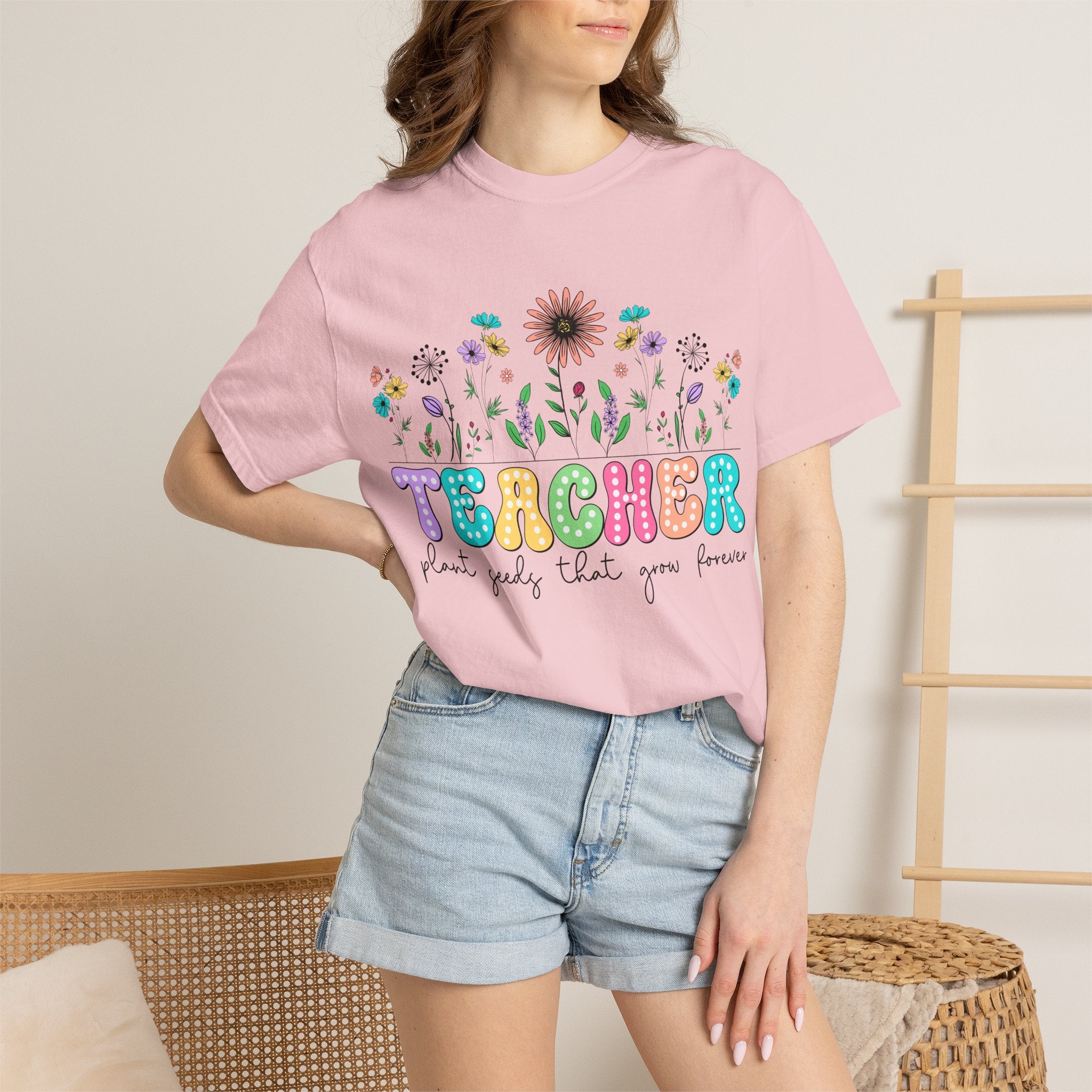 Teacher Floral T-Shirt — "Plant Seeds That Grow Forever"
