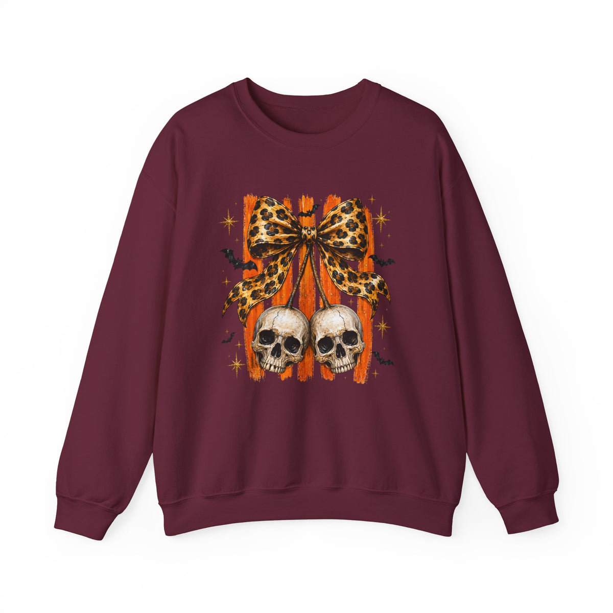 Skull Bow Sweatshirt — Leopard Bow Halloween Crewneck