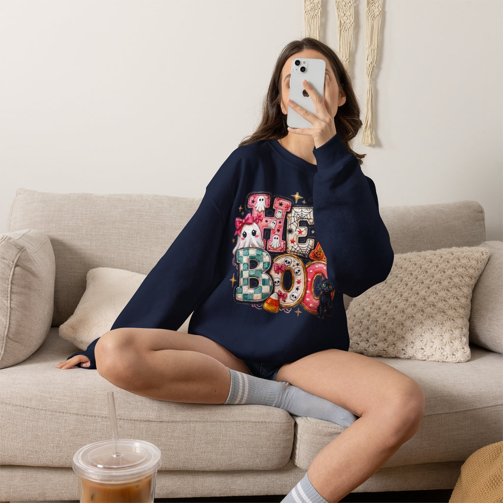 Halloween 'Boo!' Crewneck Sweatshirt – Cute Ghosts & Candy Halloween Pullover