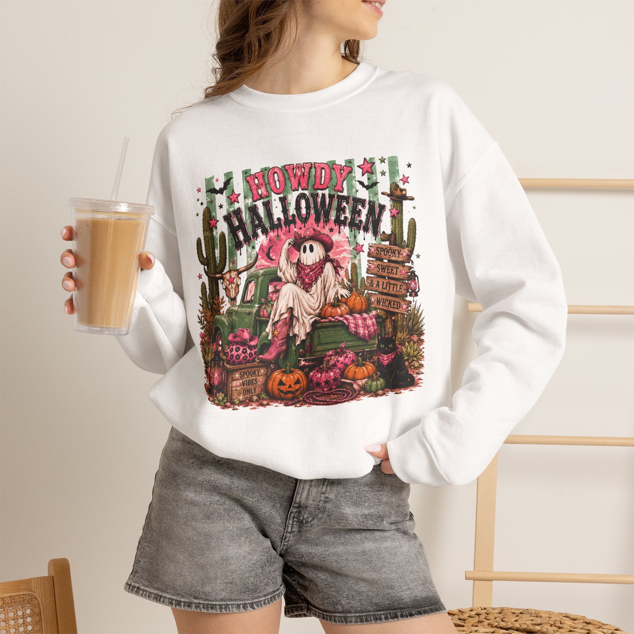 Howdy Halloween Crewneck Sweatshirt – Southwestern Ghost Pumpkin Fall Sweatshirt