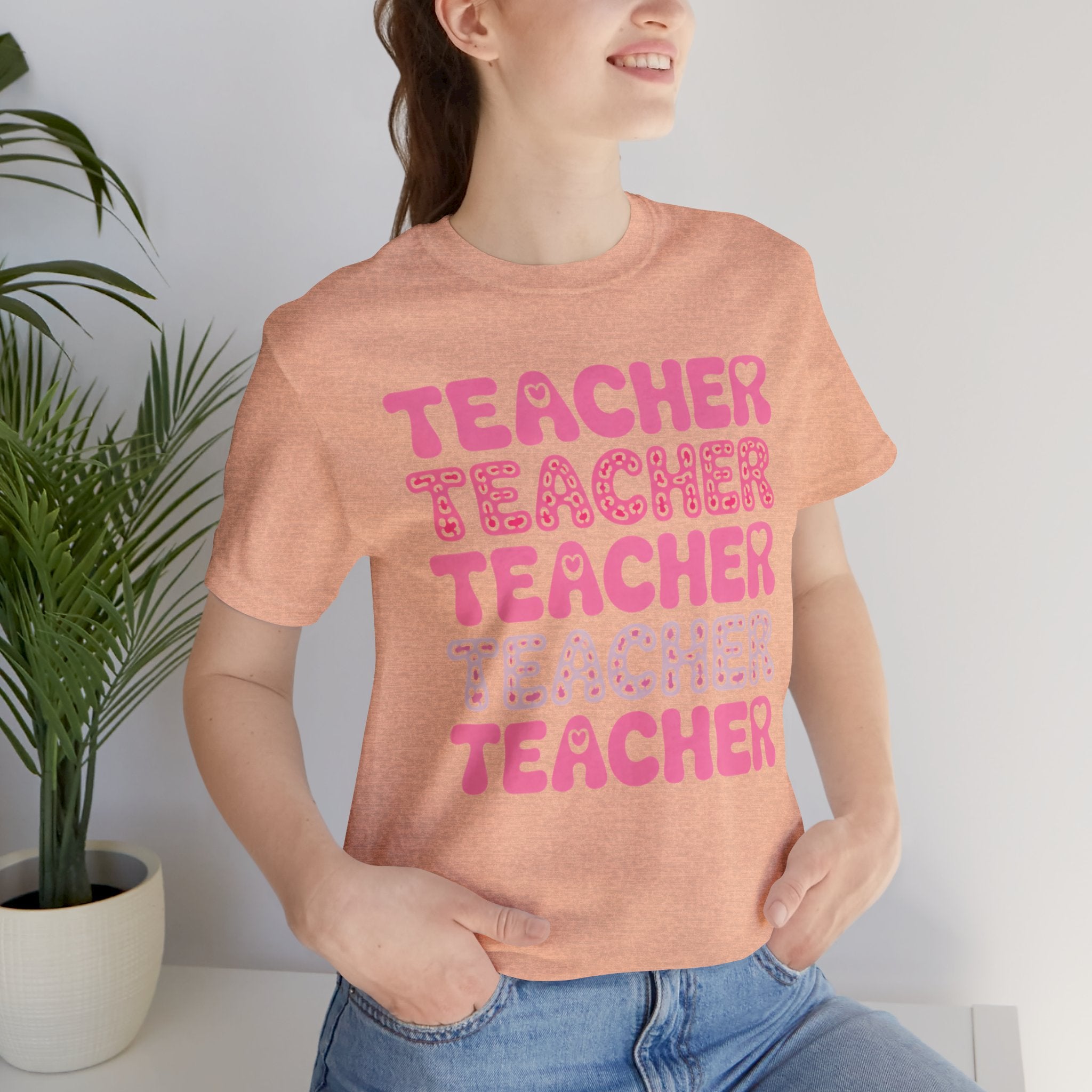 Teacher Repeating Pink Typography T‑Shirt