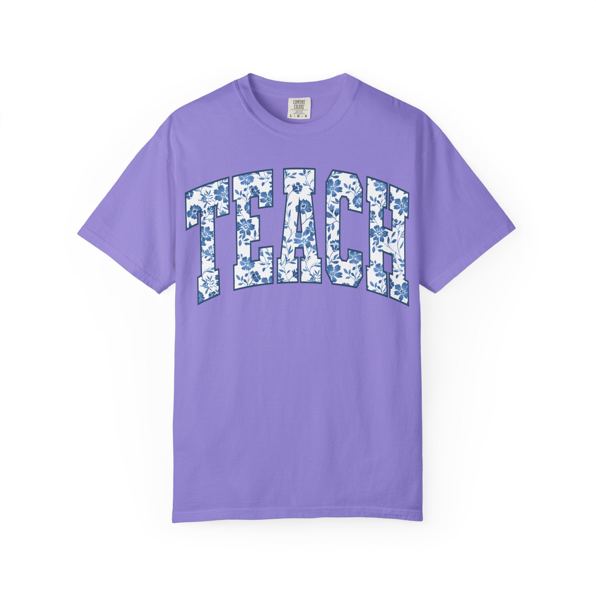 Teacher Floral Arch T-Shirt — 'TEACH' Blue Floral Print Tee
