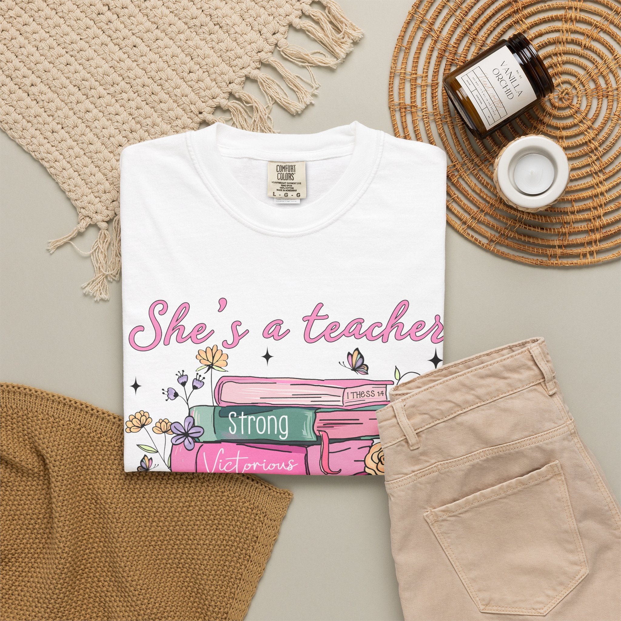 Teacher Appreciation T-Shirt — "She's a Teacher" Floral Stack Design