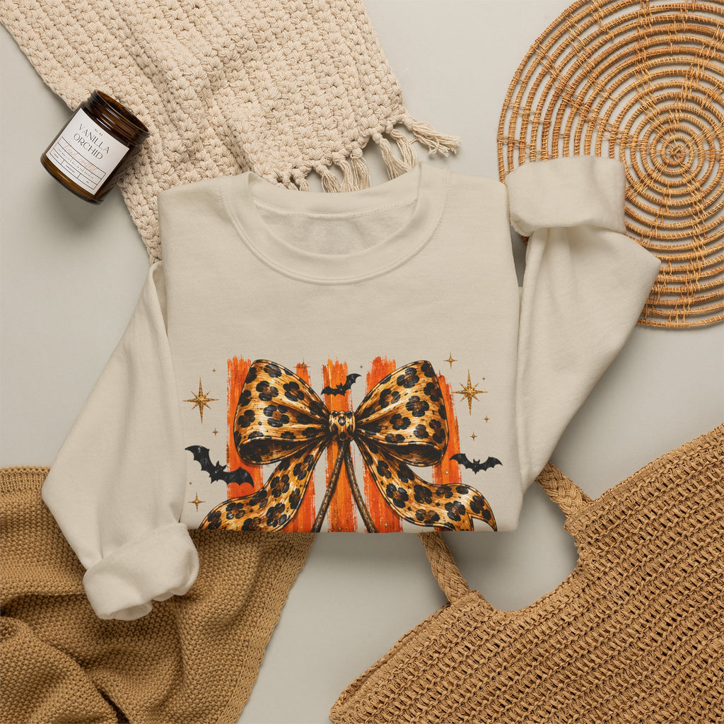Skull Bow Sweatshirt — Leopard Bow Halloween Crewneck