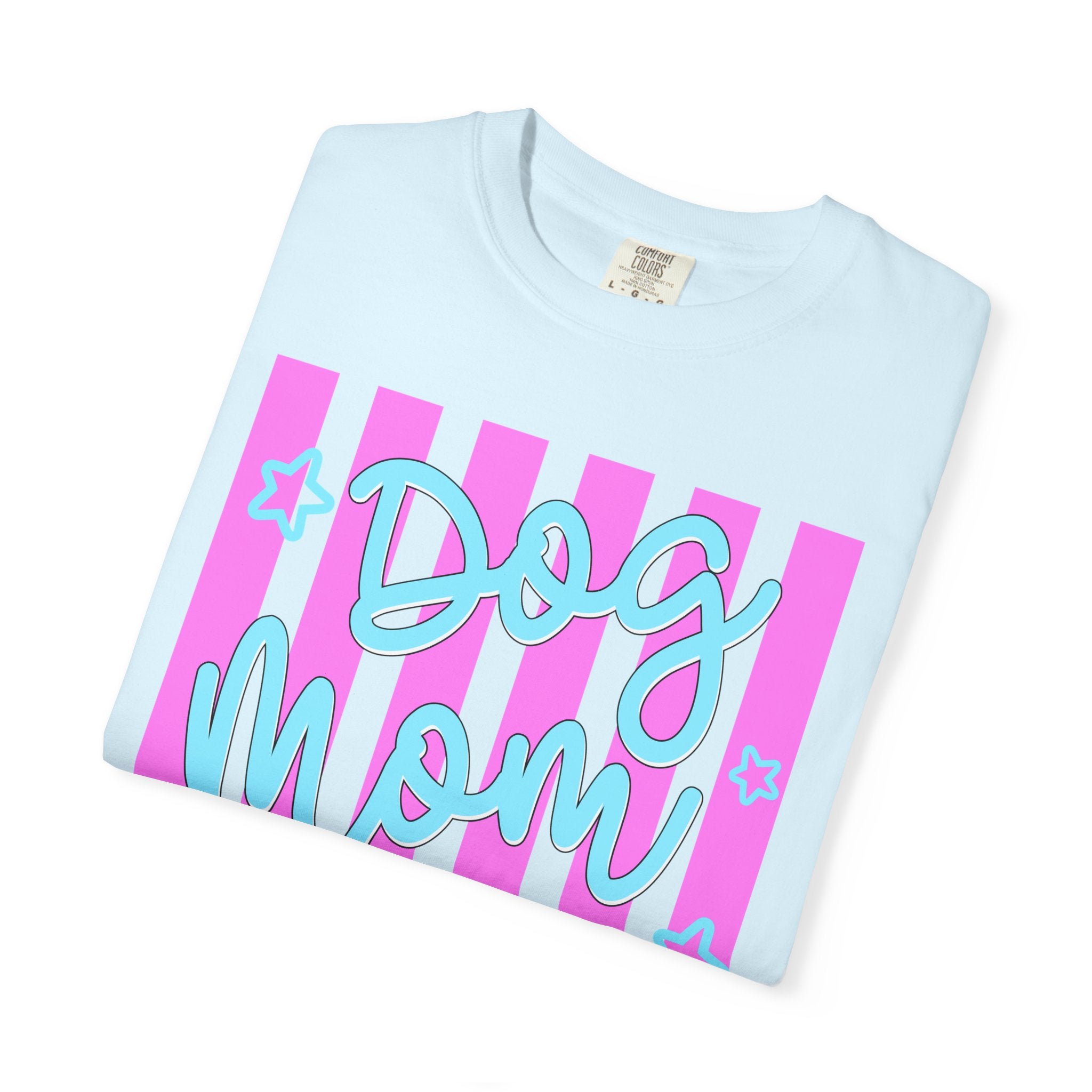 Dog Mom T-Shirt — Pastel Striped Graphic Tee for Pet Lovers