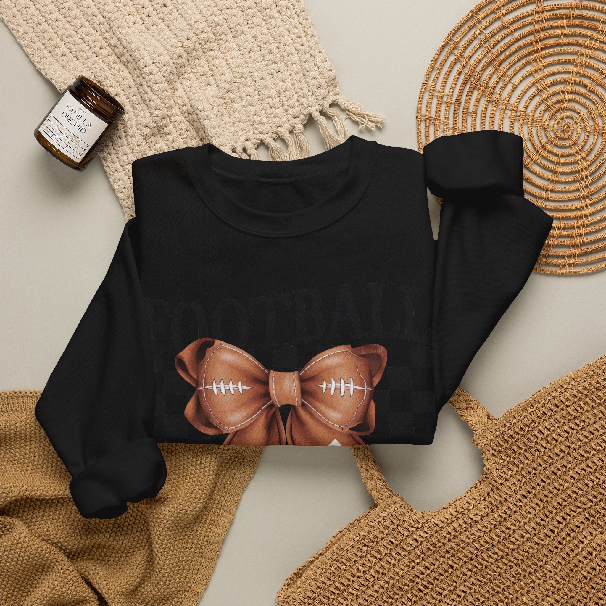 Football Mama Crewneck Sweatshirt — Retro Checkerboard Football Graphic