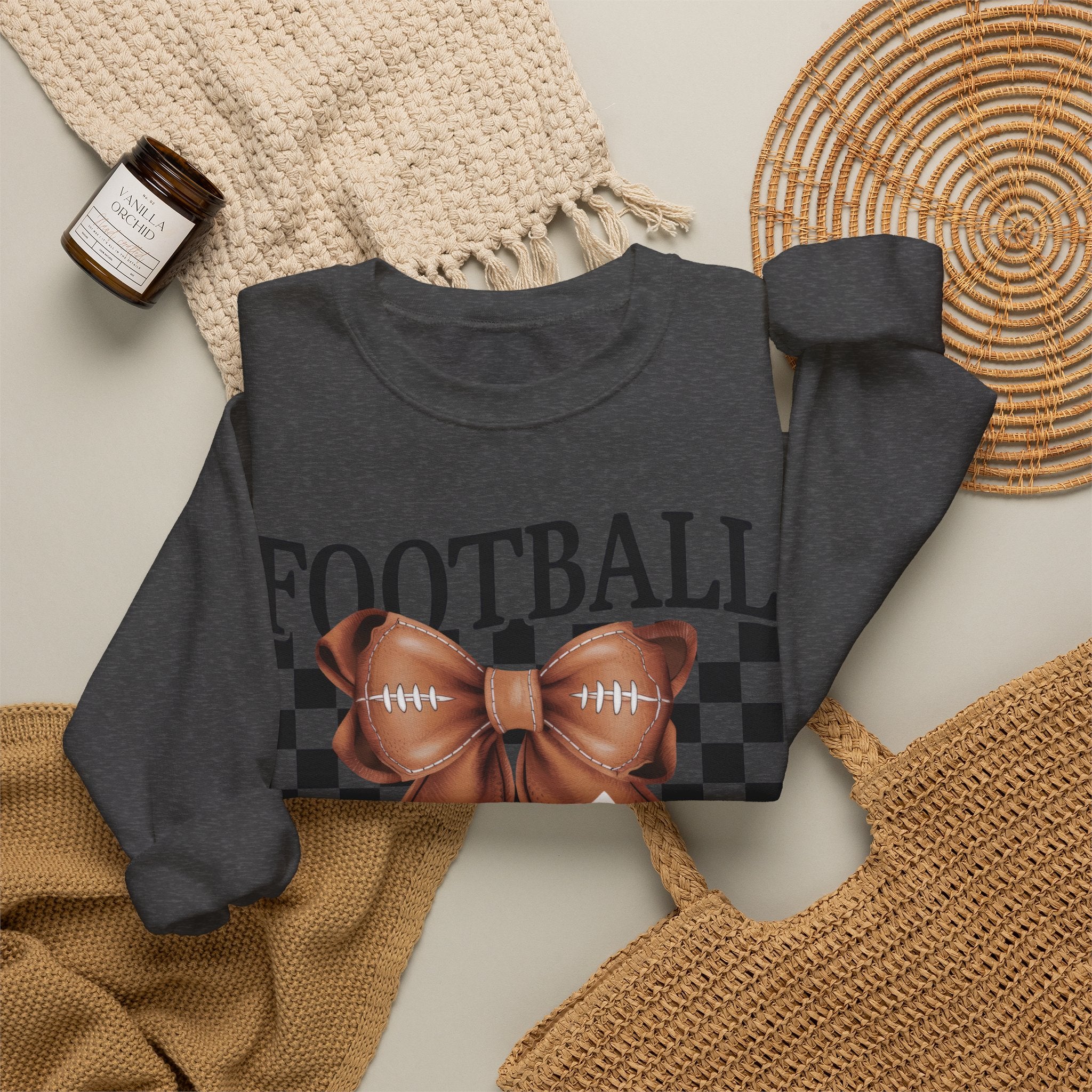 Football Mama Crewneck Sweatshirt — Retro Checkerboard Football Graphic