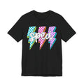 Speed Lightning Tee — Retro Checkerboard Bolt Graphic T-Shirt