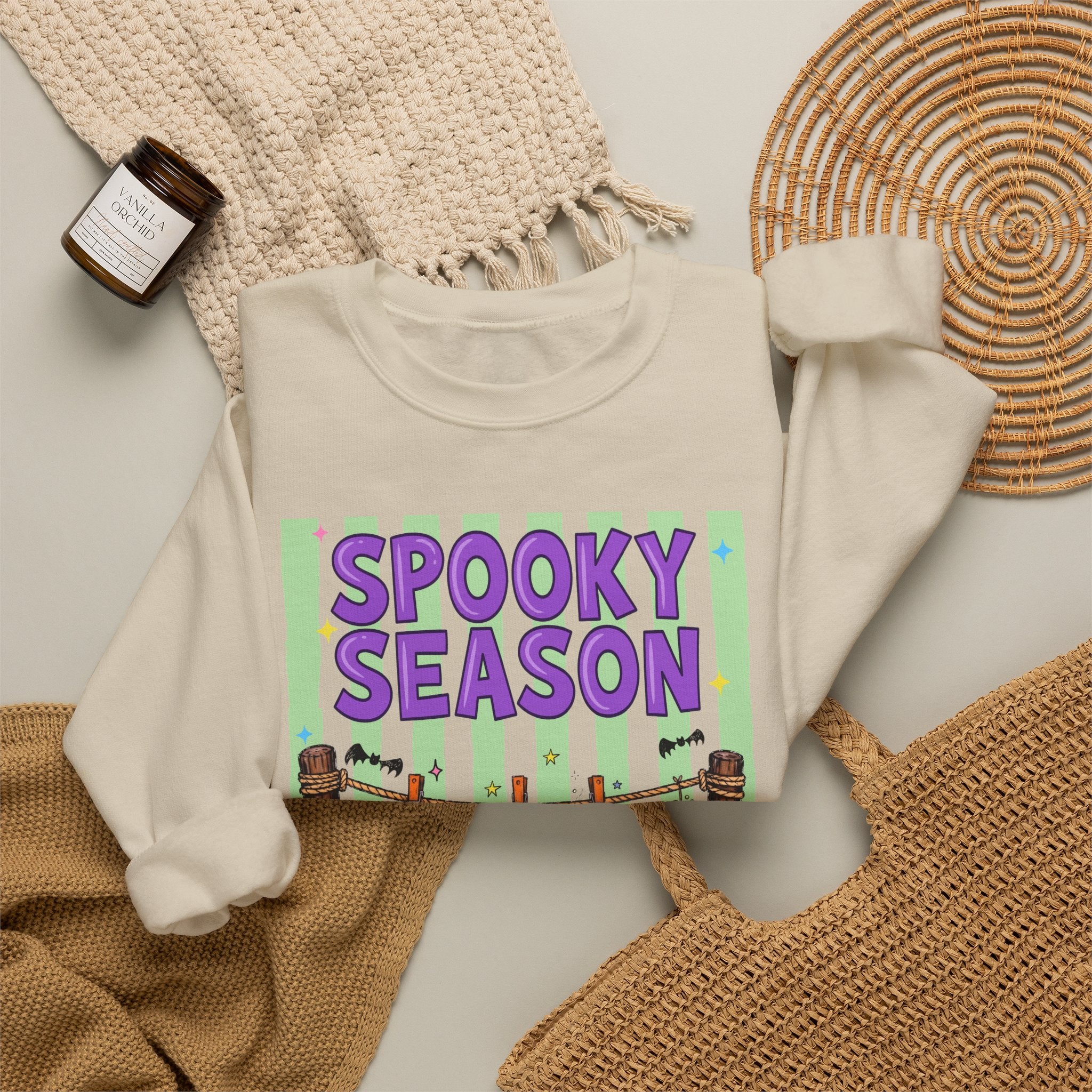 Sweatshirt — "Spooky Season" Ghost, Witch & Cat Halloween Crewneck