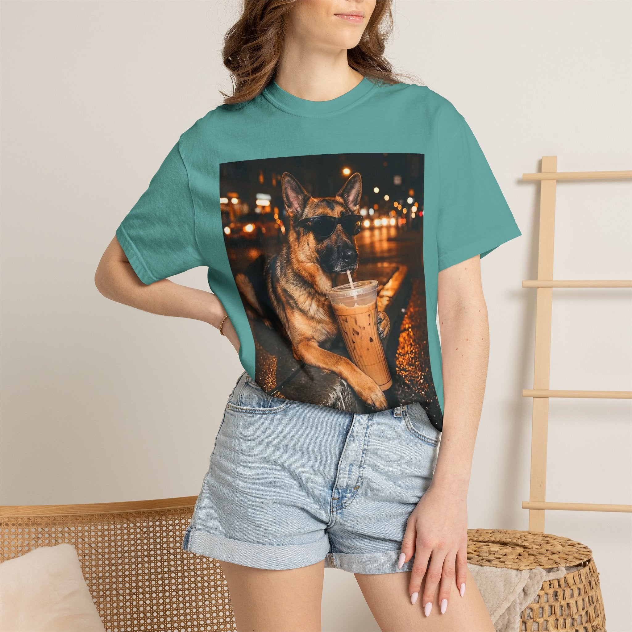 German Shepherd & Iced Coffee Photo T-Shirt — Dog