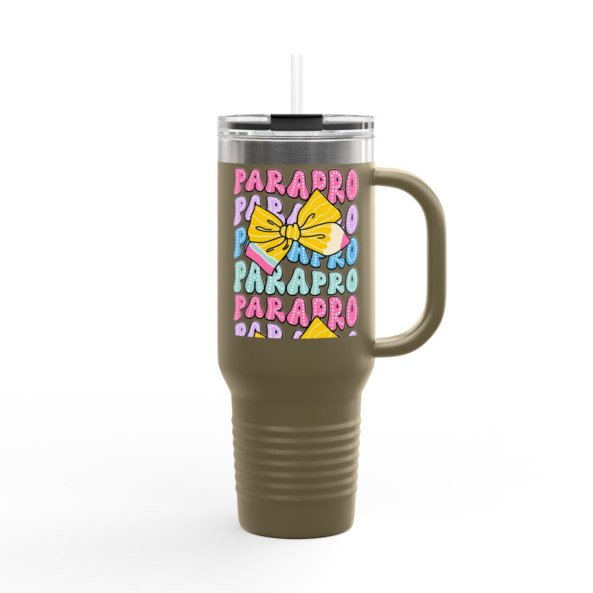 40oz Insulated Travel Mug — Colorful 'PARA' Pattern with Bow Design