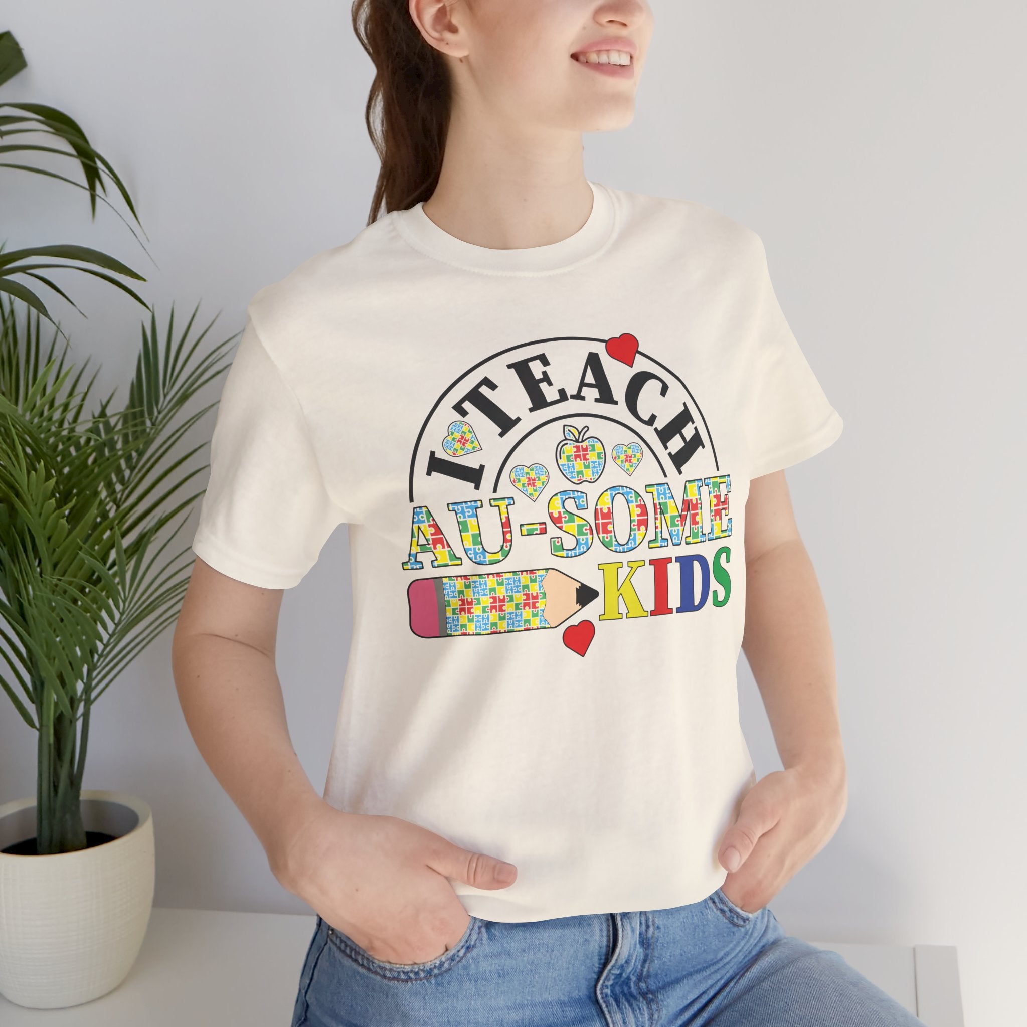 I Teach Awesome Kids T-Shirt — Colorful Autism Awareness Teacher Tee