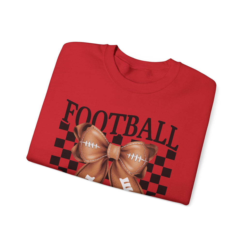 Football Mama Crewneck Sweatshirt — Retro Checkerboard Football Graphic