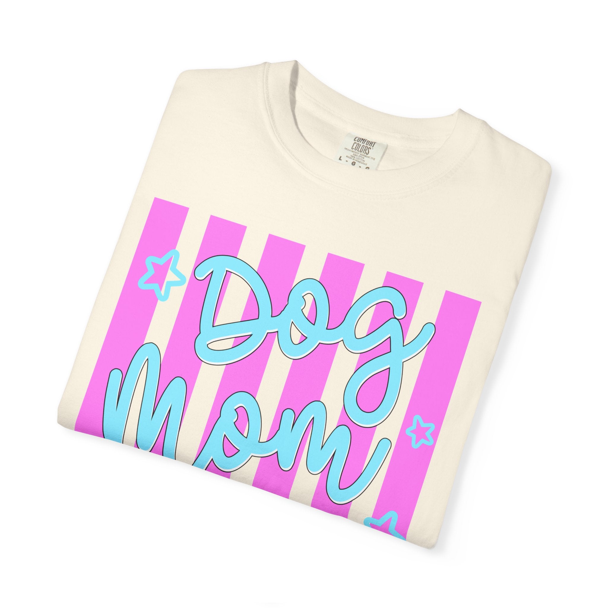 Dog Mom T-Shirt — Pastel Striped Graphic Tee for Pet Lovers