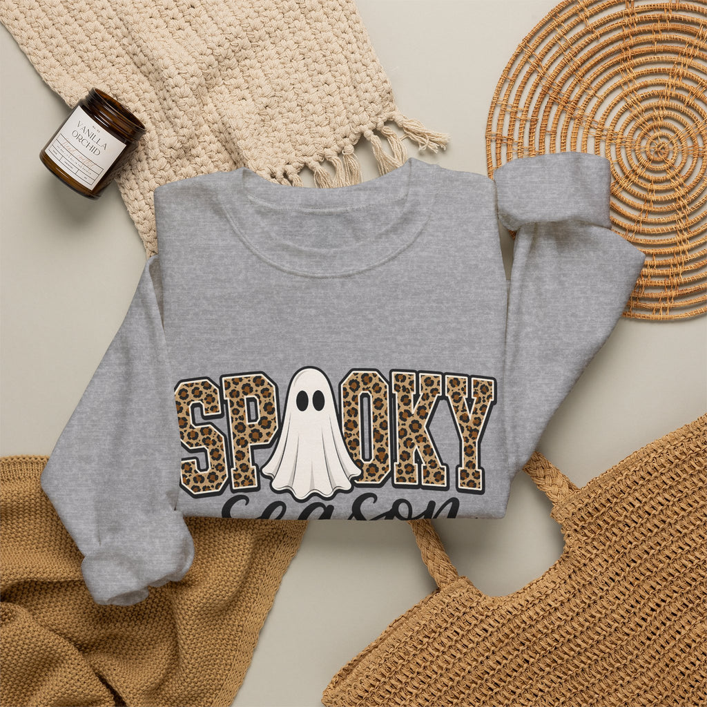 Spooky Season Sweatshirt - Leopard Print Ghost Halloween Crewneck