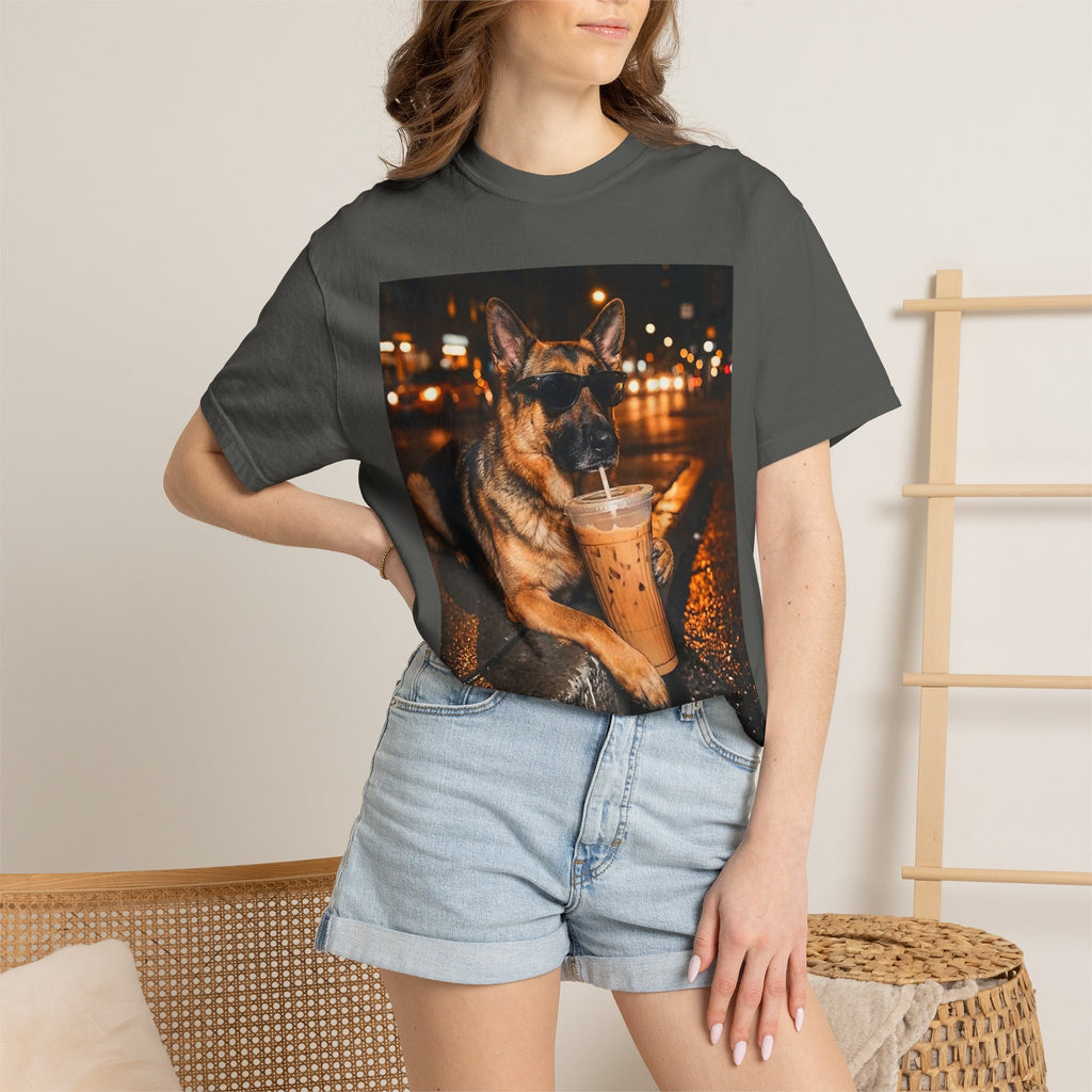 German Shepherd & Iced Coffee Photo T-Shirt — Dog