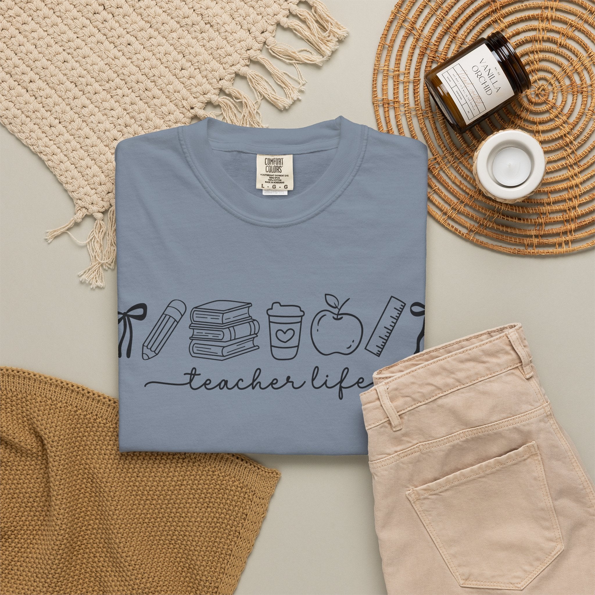 Teacher Life Tee — Minimalist Apple, Books & Coffee Graphic T-Shirt